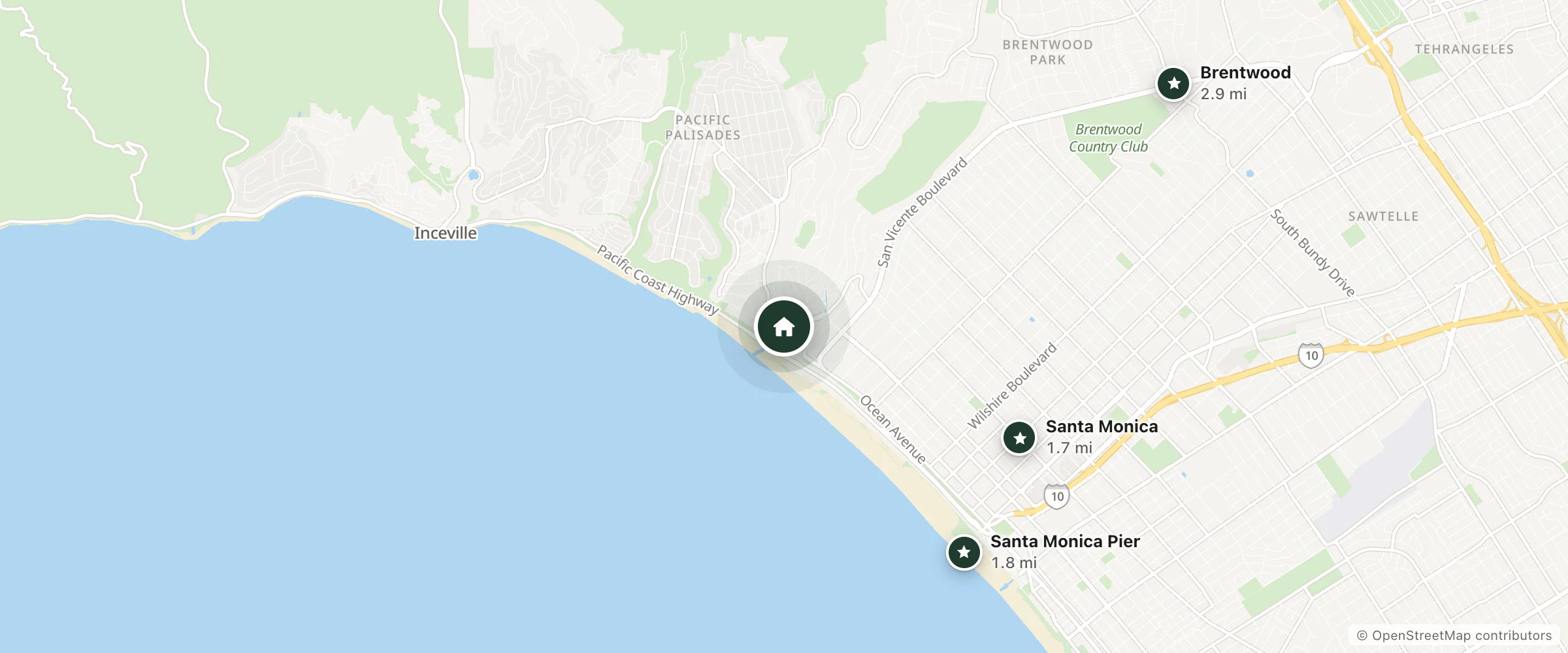 Map of Channel Road Inn, A Four Sisters Inn and nearby Santa Monica, Santa Monica Pier and Brentwood