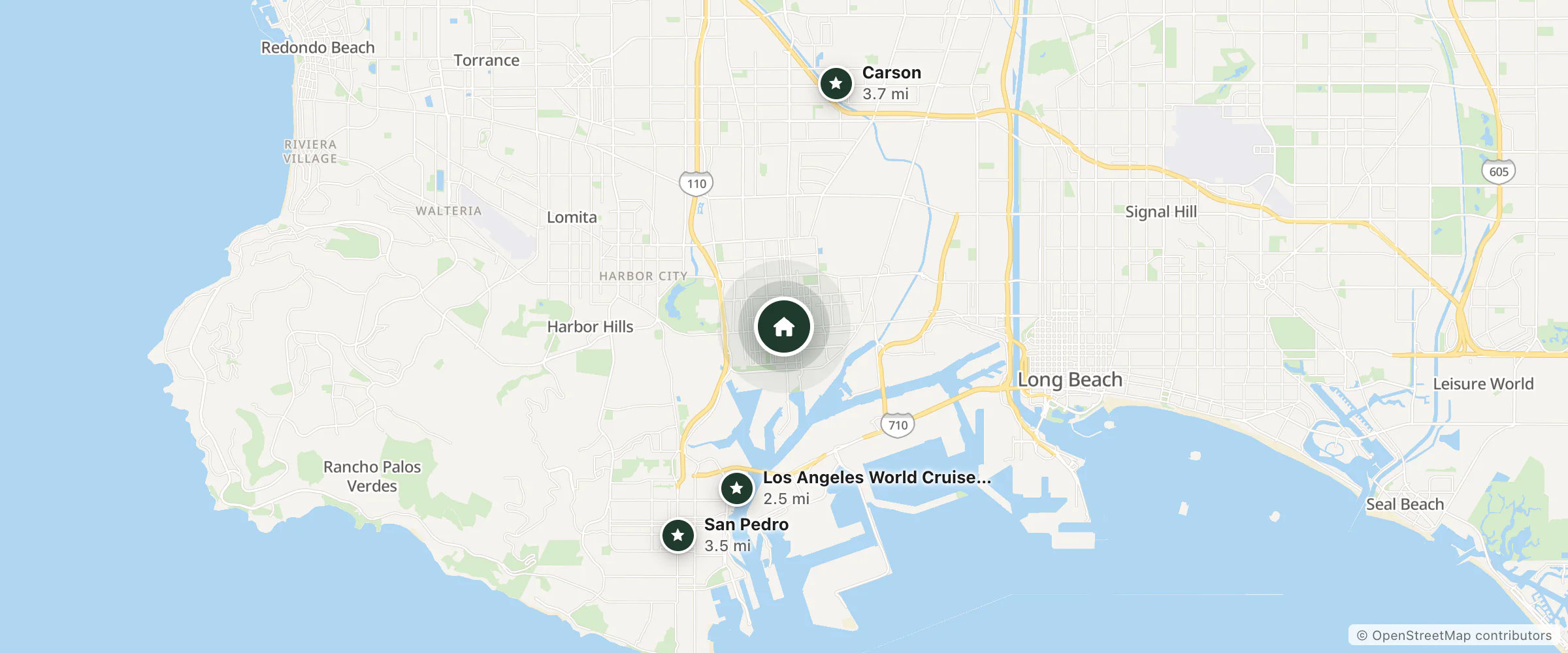 Map of Ambassador Hotel and nearby Los Angeles World Cruise Center, San Pedro and Carson