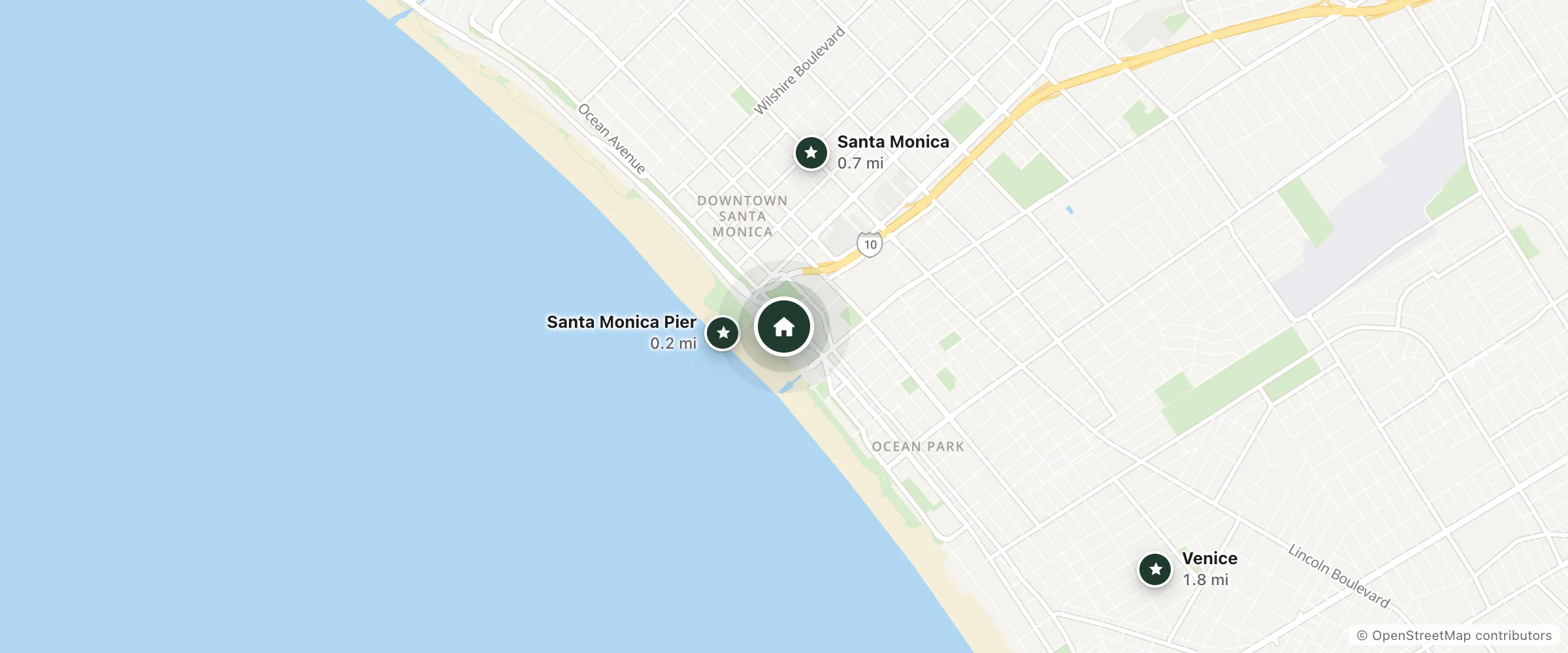 Map of Regent Santa Monica Beach and nearby Santa Monica Pier, Santa Monica and Venice