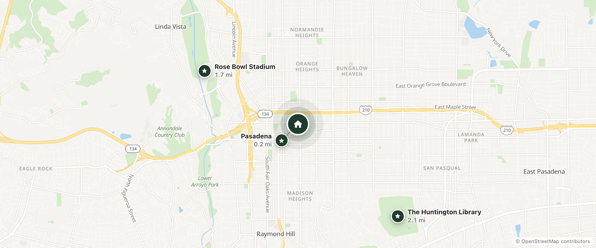 Map of The Westin Pasadena and nearby Pasadena, Rose Bowl Stadium and The Huntington Library