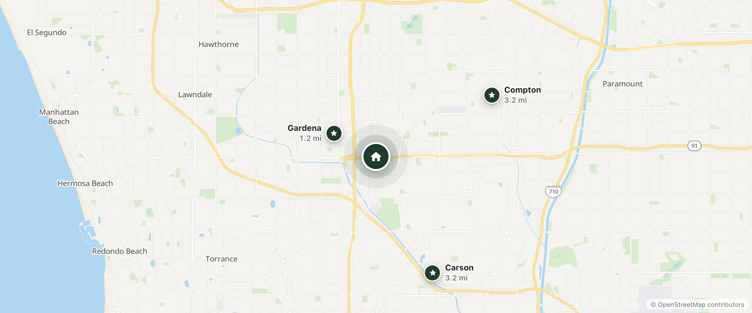 Map of Dare U Inn Motel and nearby Gardena, Carson and Compton
