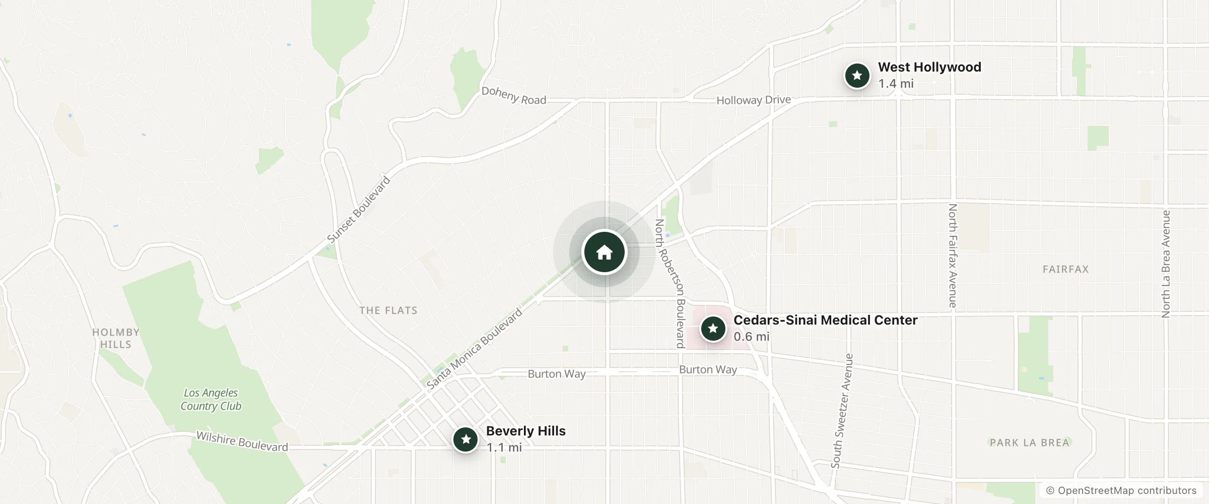 Map of Hotel Beverly Terrace - Beverly Hills / West Hollywood and nearby Cedars-Sinai Medical Center, Beverly Hills and West Hollywood