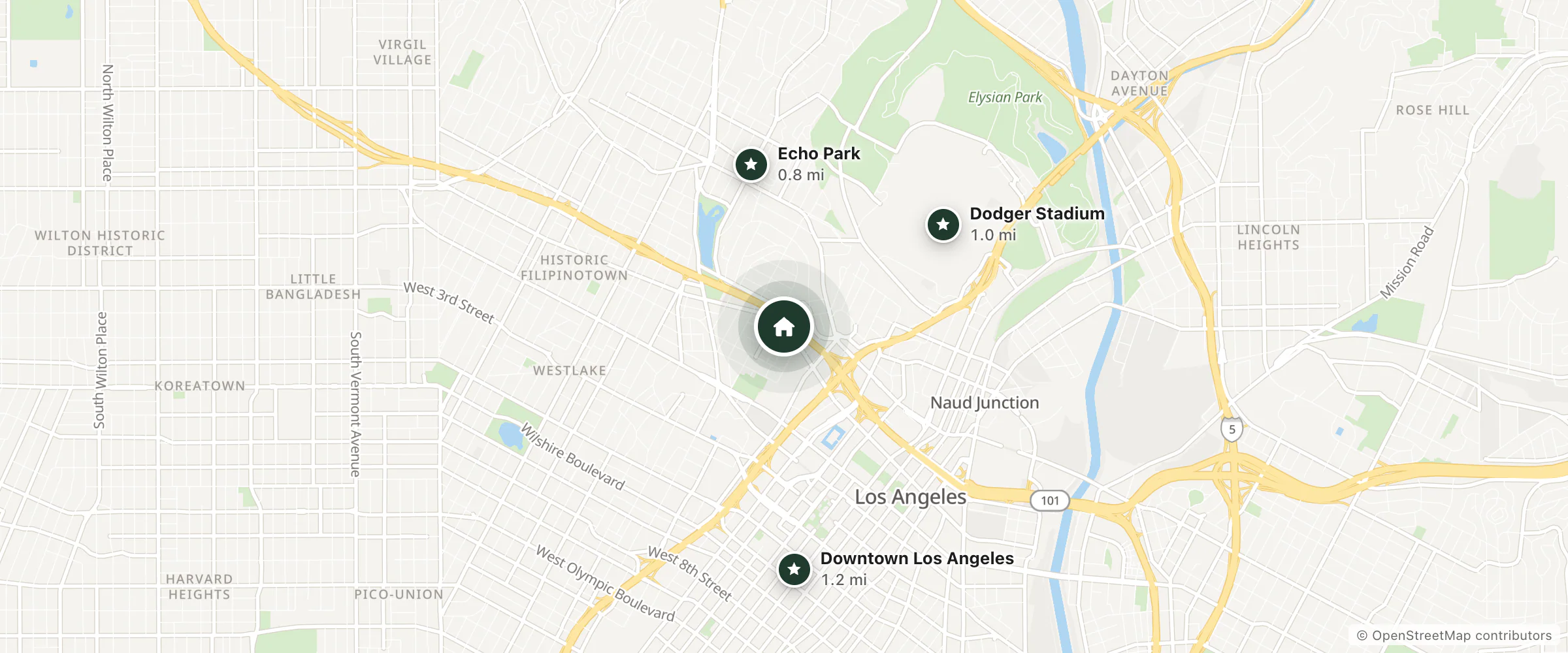 Map of Knights Inn and nearby Echo Park, Dodger Stadium and Downtown Los Angeles