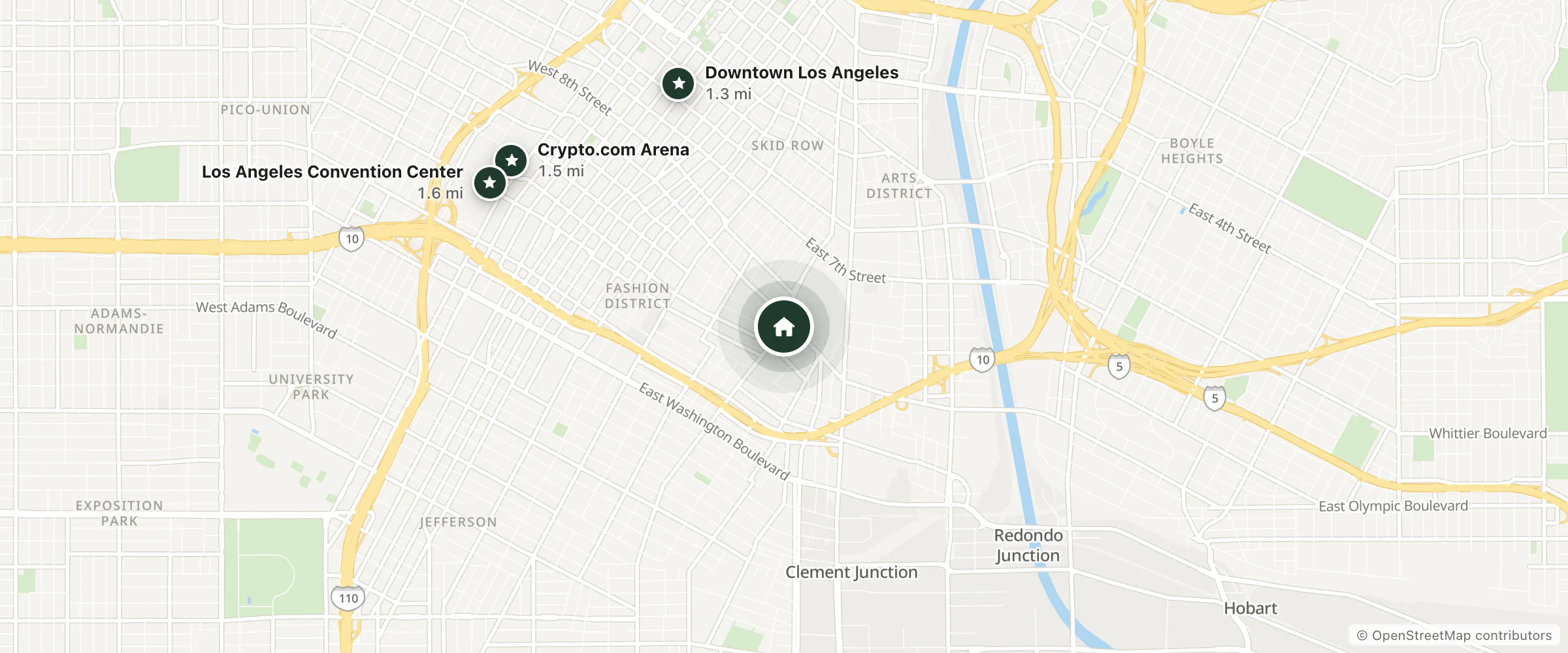 Map of Ariella Elsie and nearby Downtown Los Angeles, Crypto.com Arena and Los Angeles Convention Center