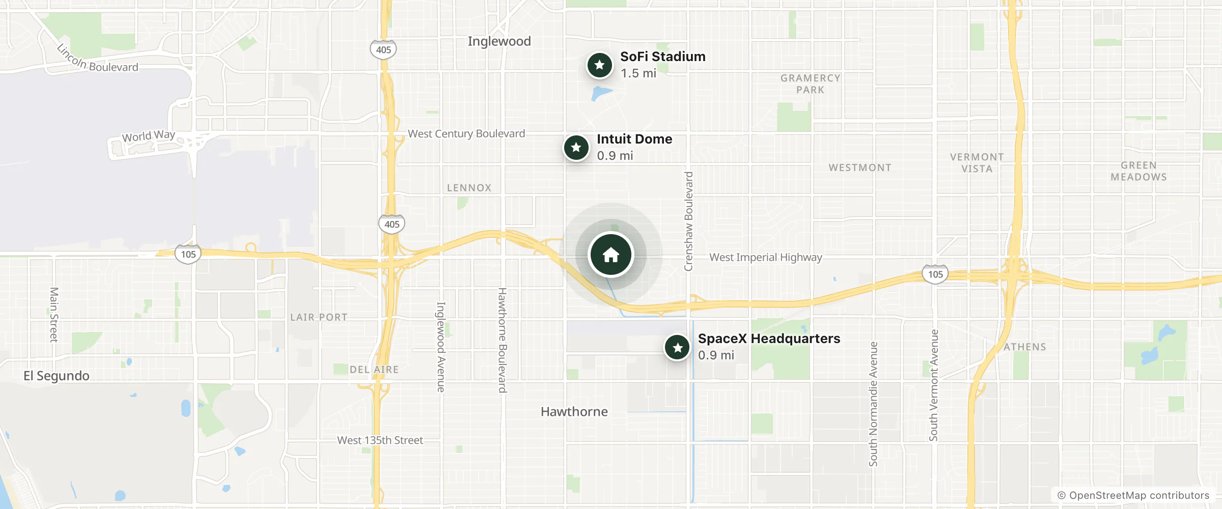 Map of Encore Inn and nearby Intuit Dome, SpaceX Headquarters and SoFi Stadium
