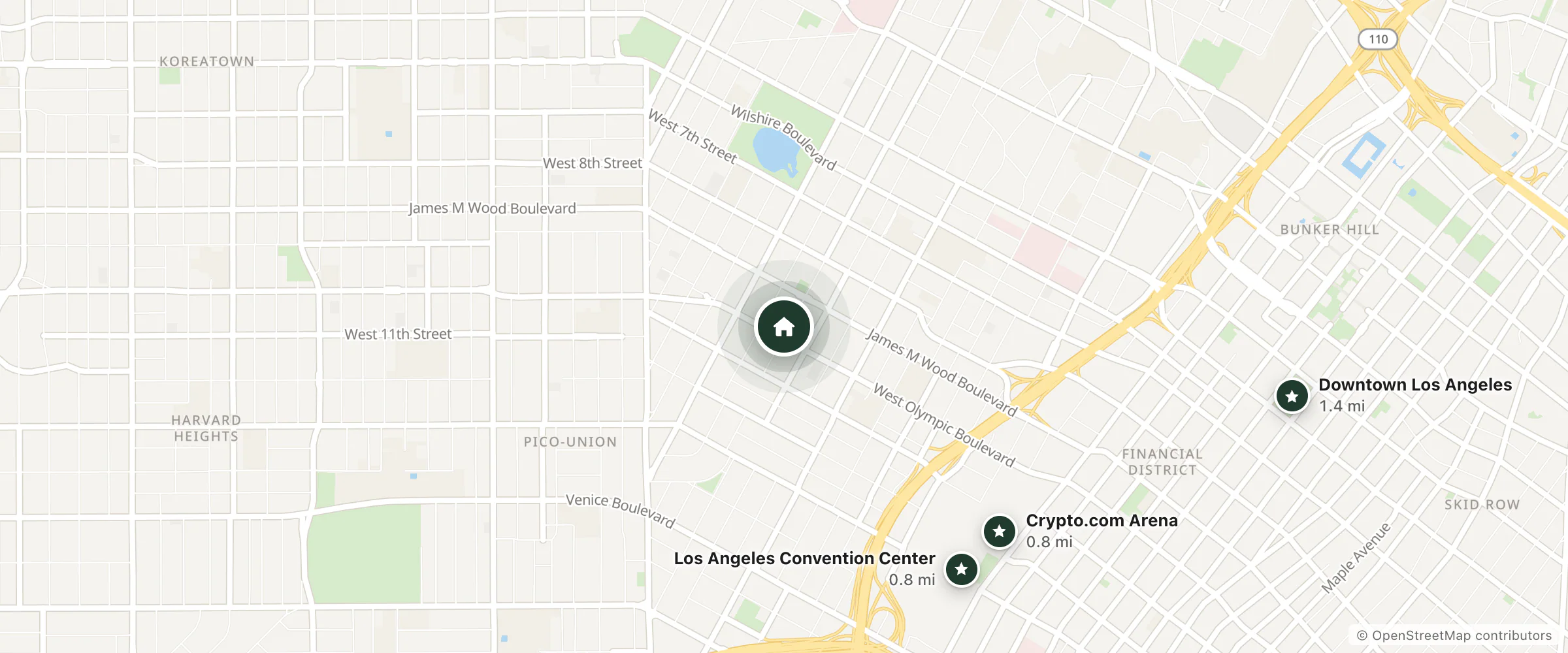Map of The Live Hotel and nearby Crypto.com Arena, Los Angeles Convention Center and Downtown Los Angeles