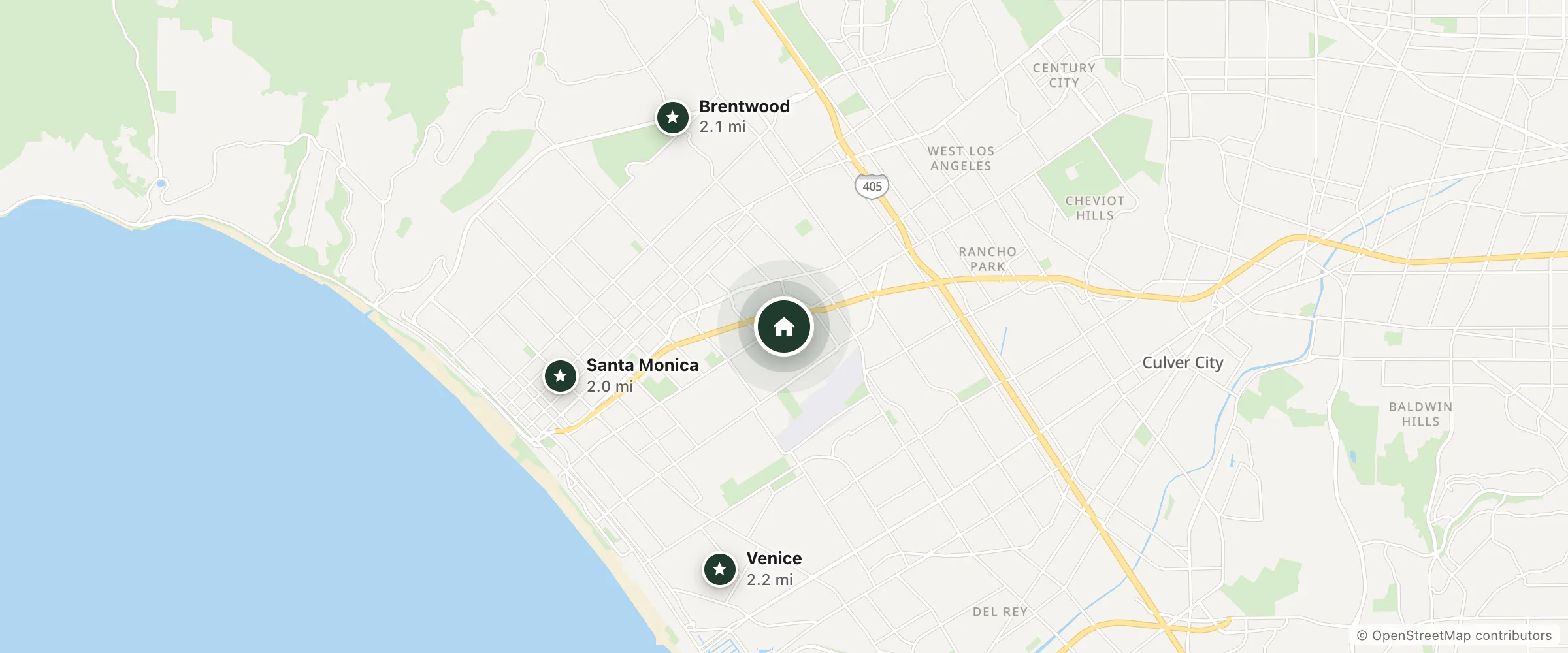 Map of SureStay and nearby Santa Monica, Brentwood and Venice