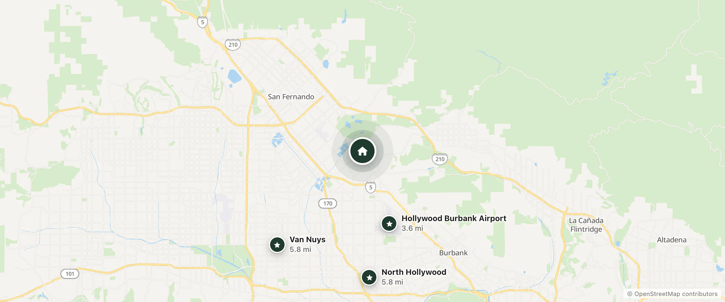 Map of Rose Brand Sun Valley and nearby Hollywood Burbank Airport, North Hollywood and Van Nuys