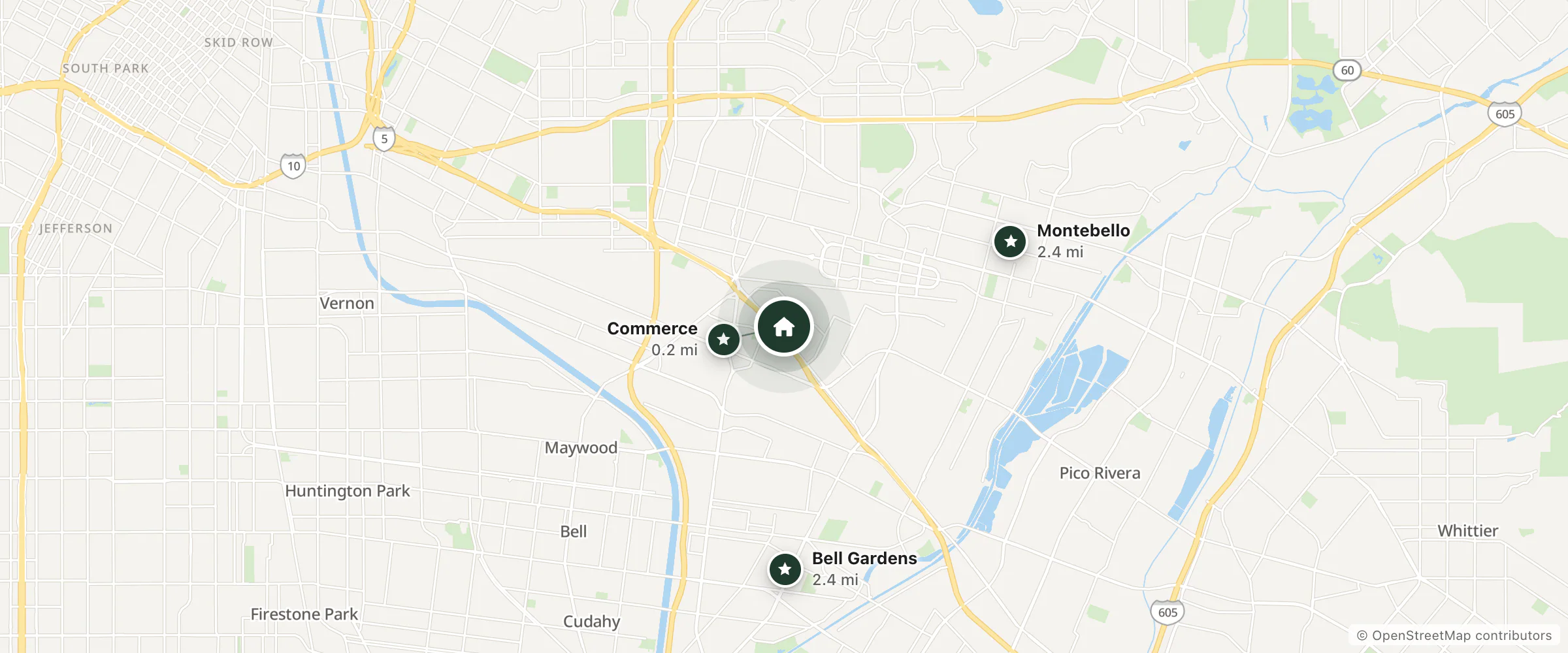 Map of DoubleTree by Hilton Hotel Los Angeles - Commerce and nearby Commerce, Montebello and Bell Gardens
