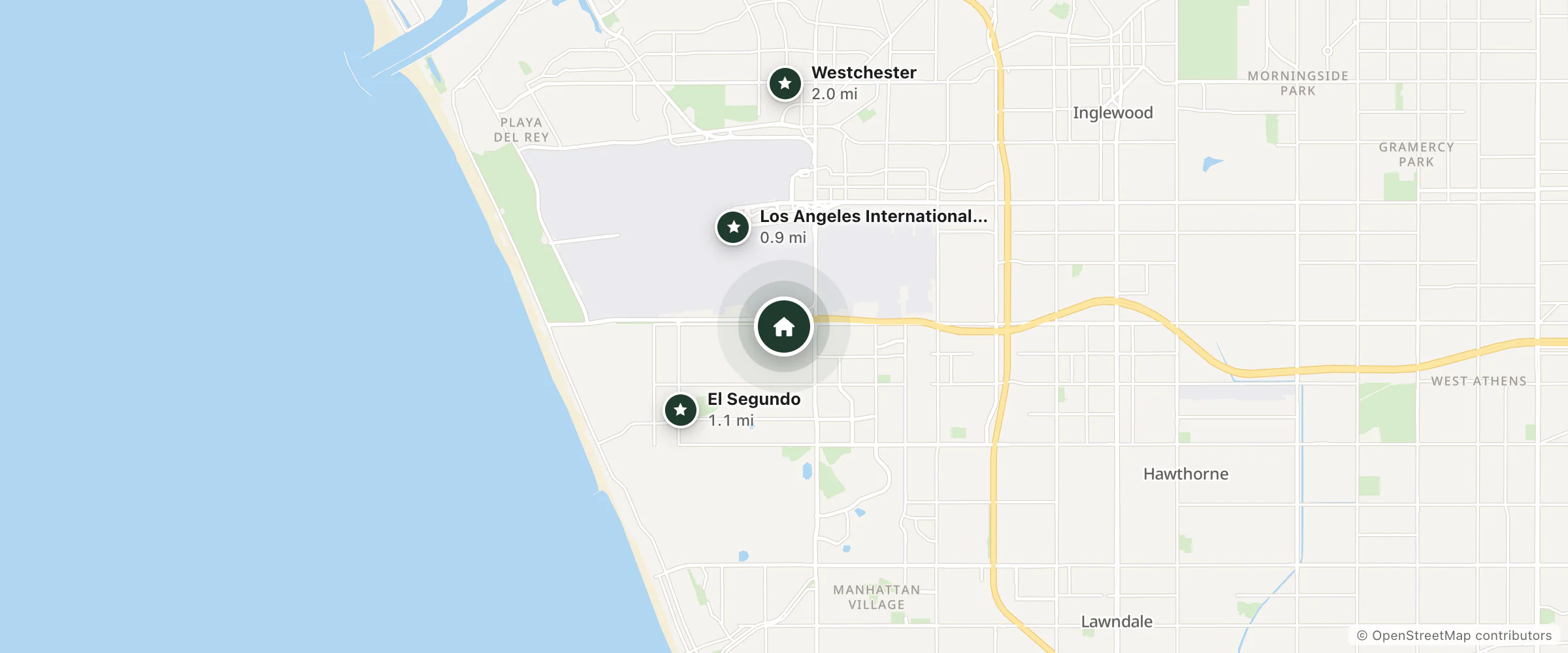 Map of Embassy Suites Lax South and nearby Los Angeles International Airport, El Segundo and Westchester