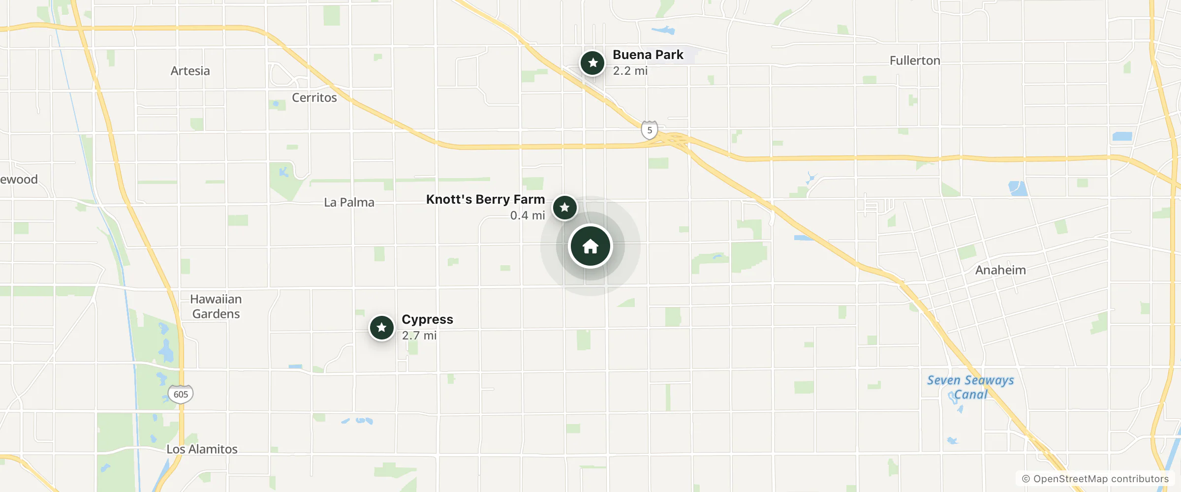 Map of Colony Inn Buena Park and nearby Knott's Berry Farm, Buena Park and Cypress