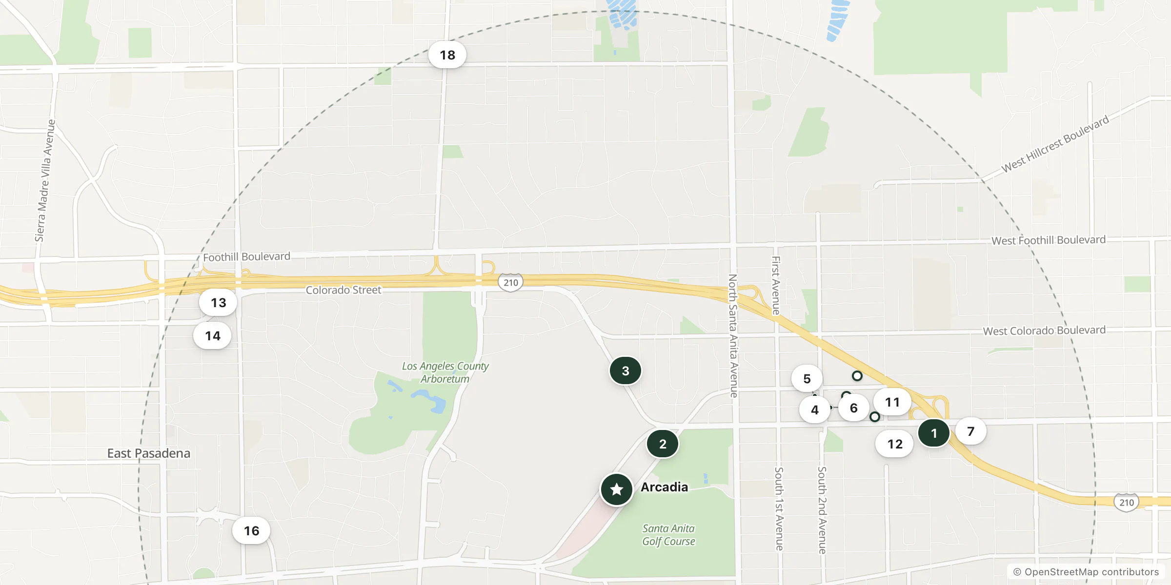 Map of hotels near Arcadia