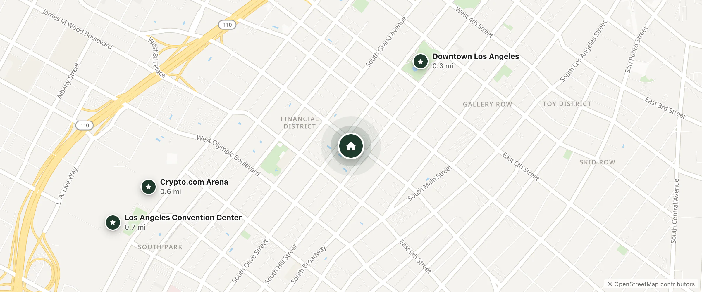 Map of Freehand Los Angeles and nearby Downtown Los Angeles, Crypto.com Arena and Los Angeles Convention Center