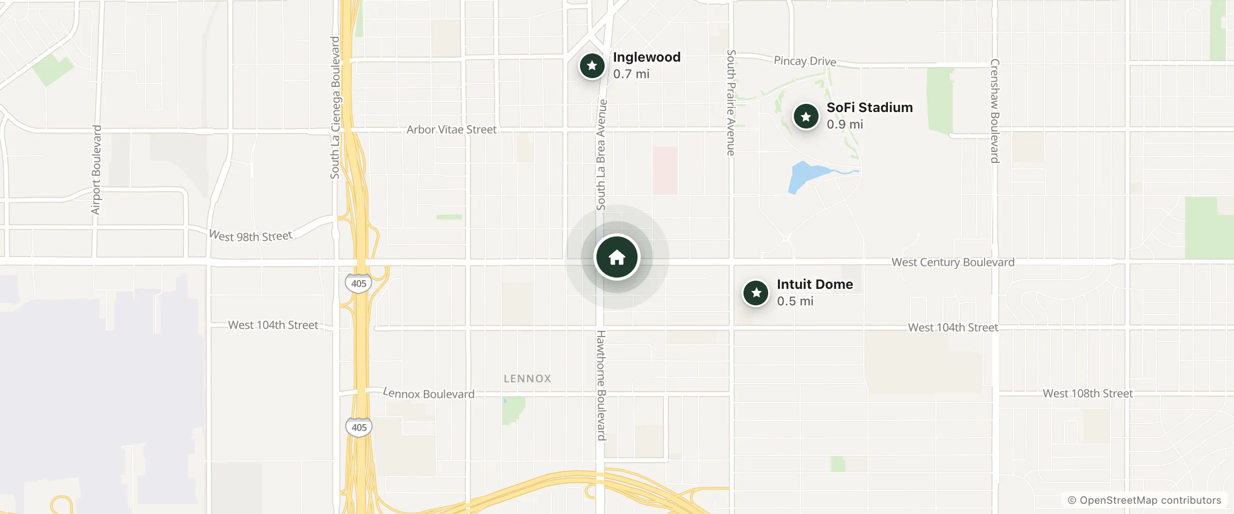 Map of Topper Motel and nearby Intuit Dome, Inglewood and SoFi Stadium