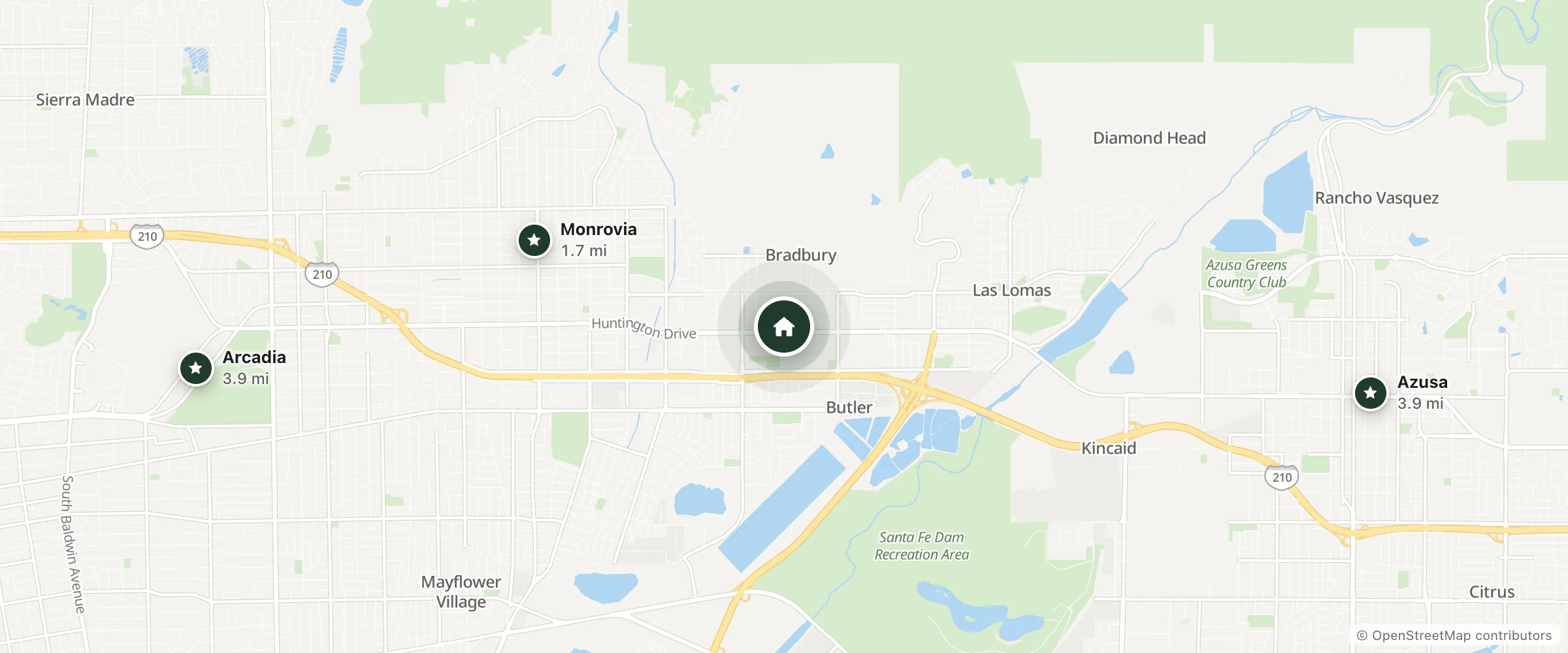 Map of The Rancho Inn and nearby Monrovia, Arcadia and Azusa