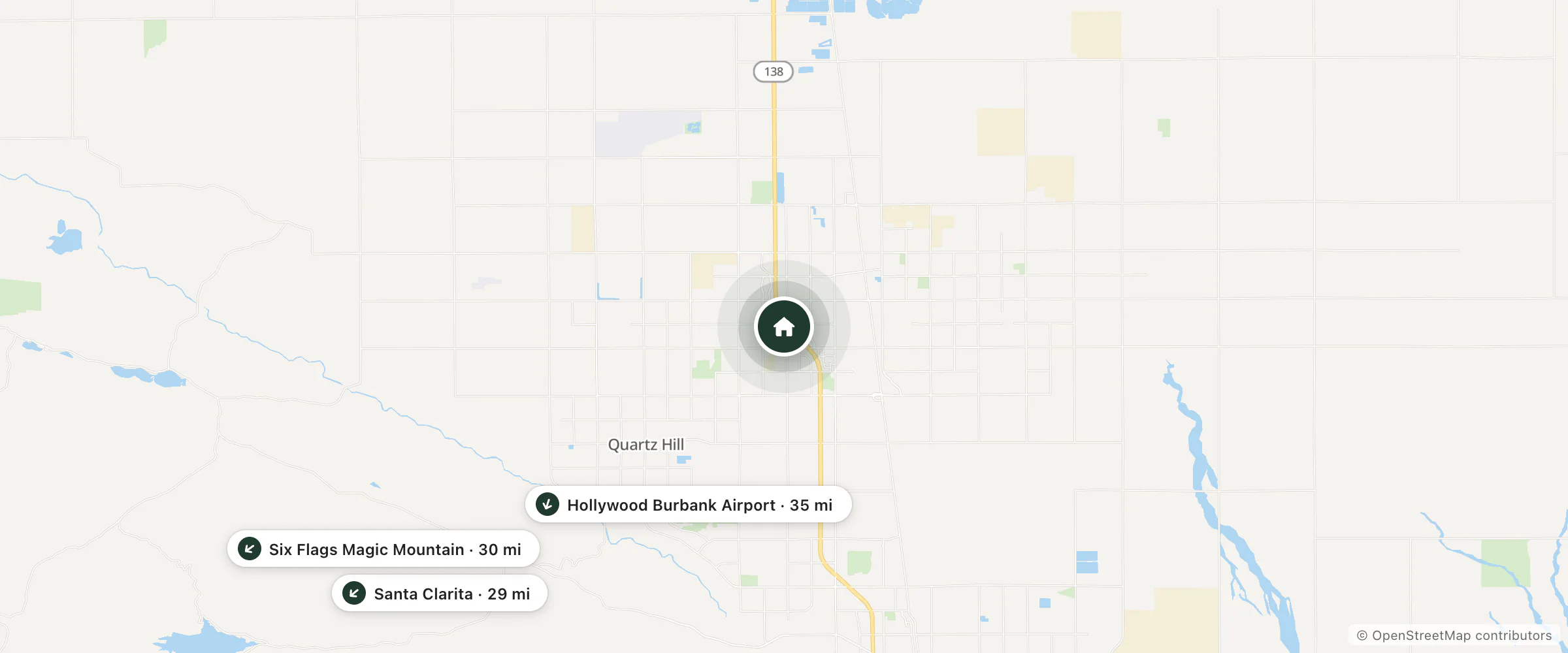 Map of TownePlace Suites by Marriott Lancaster and nearby Santa Clarita, Six Flags Magic Mountain and Hollywood Burbank Airport