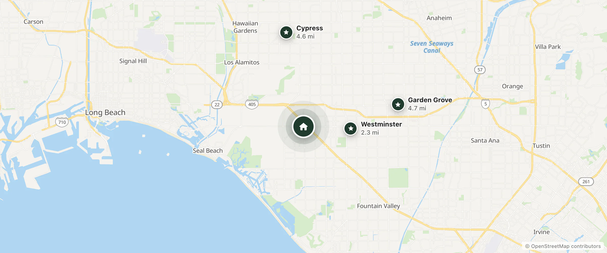 Map of PALMS COURTYARD INN and nearby Westminster, Cypress and Garden Grove