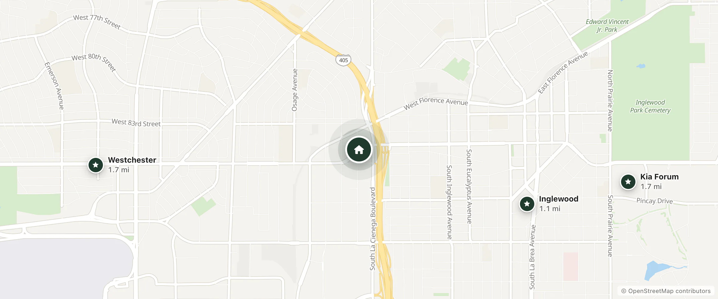 Map of Sandman Motel and nearby Inglewood, Westchester and Kia Forum