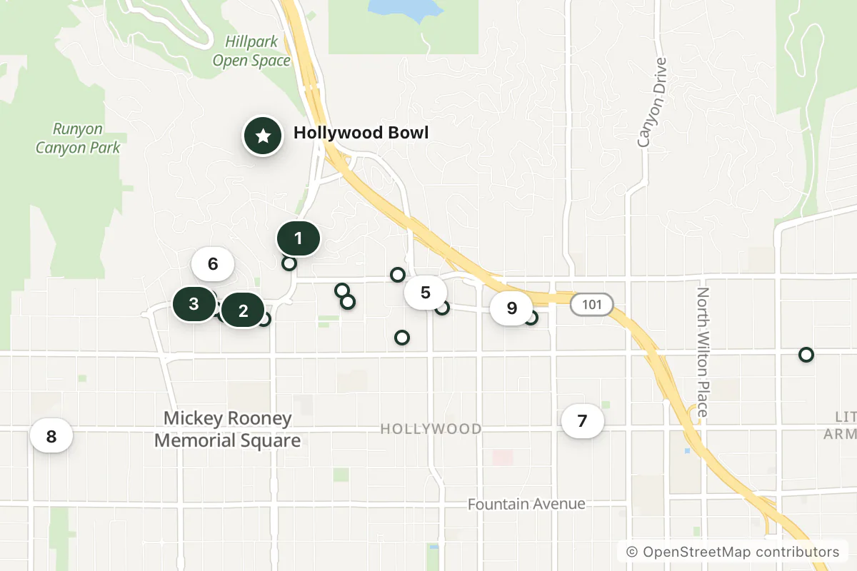 Map of the top 25 hotels for this question around Hollywood Bowl