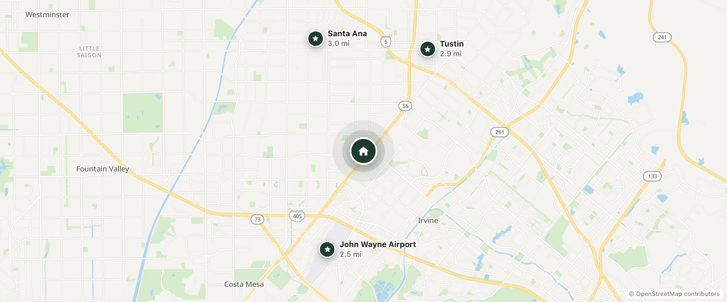 Map of La Quinta Inn & Suites and nearby John Wayne Airport, Tustin and Santa Ana