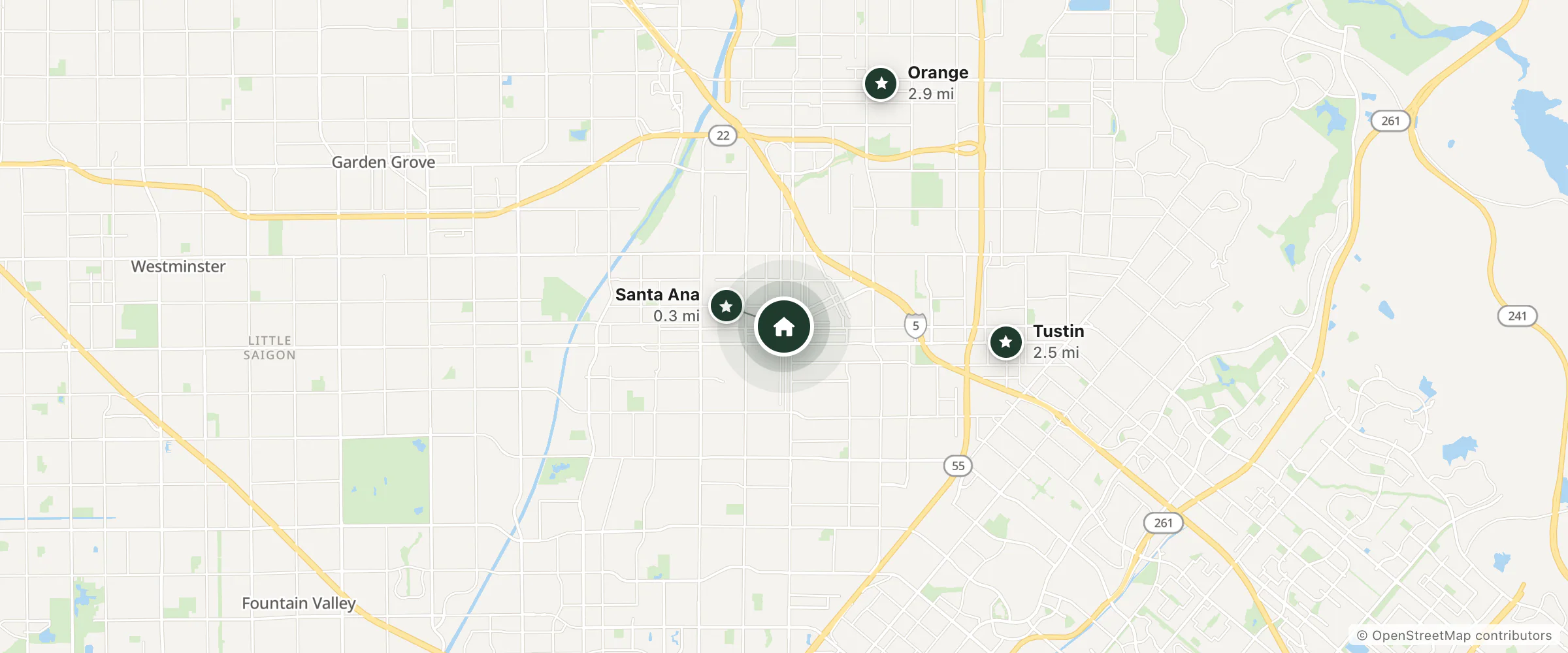 Map of Novo Hotel and nearby Santa Ana, Tustin and Orange