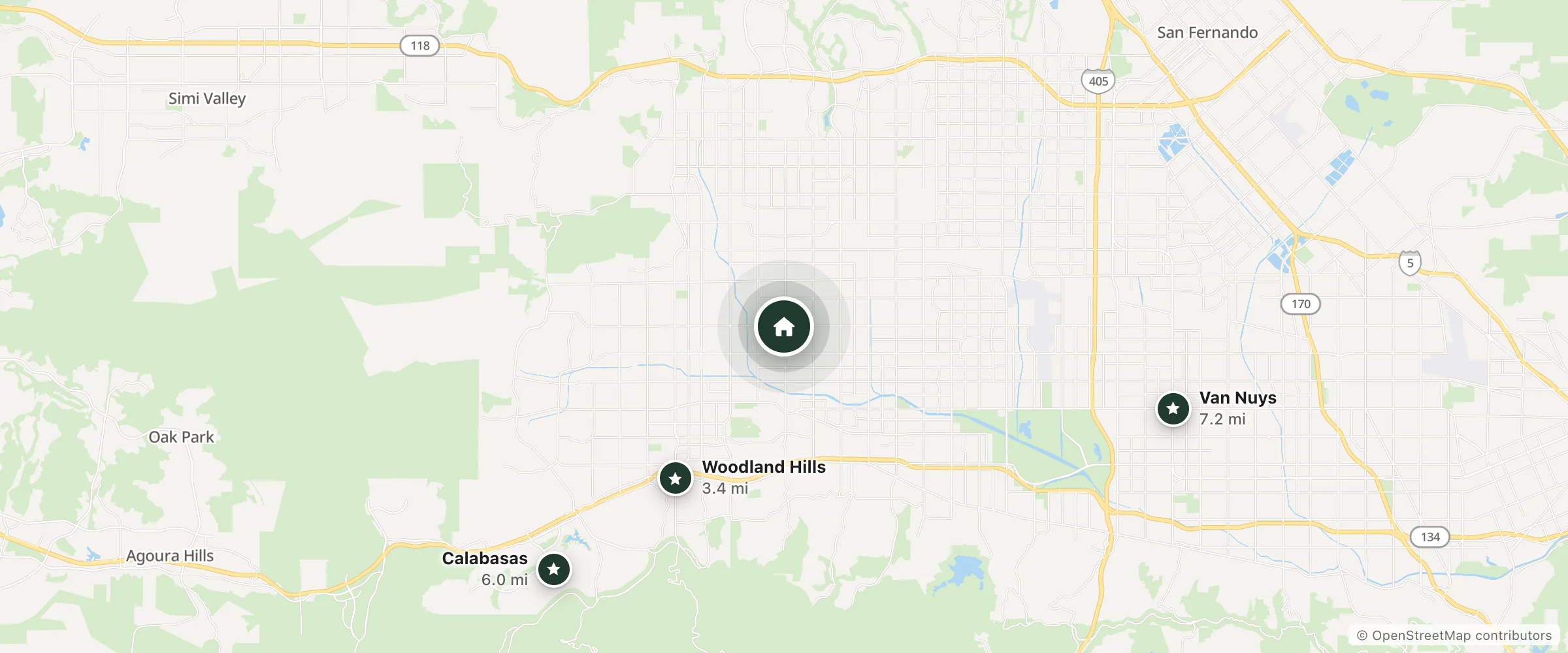 Map of Winnetka Inn and nearby Woodland Hills, Calabasas and Van Nuys
