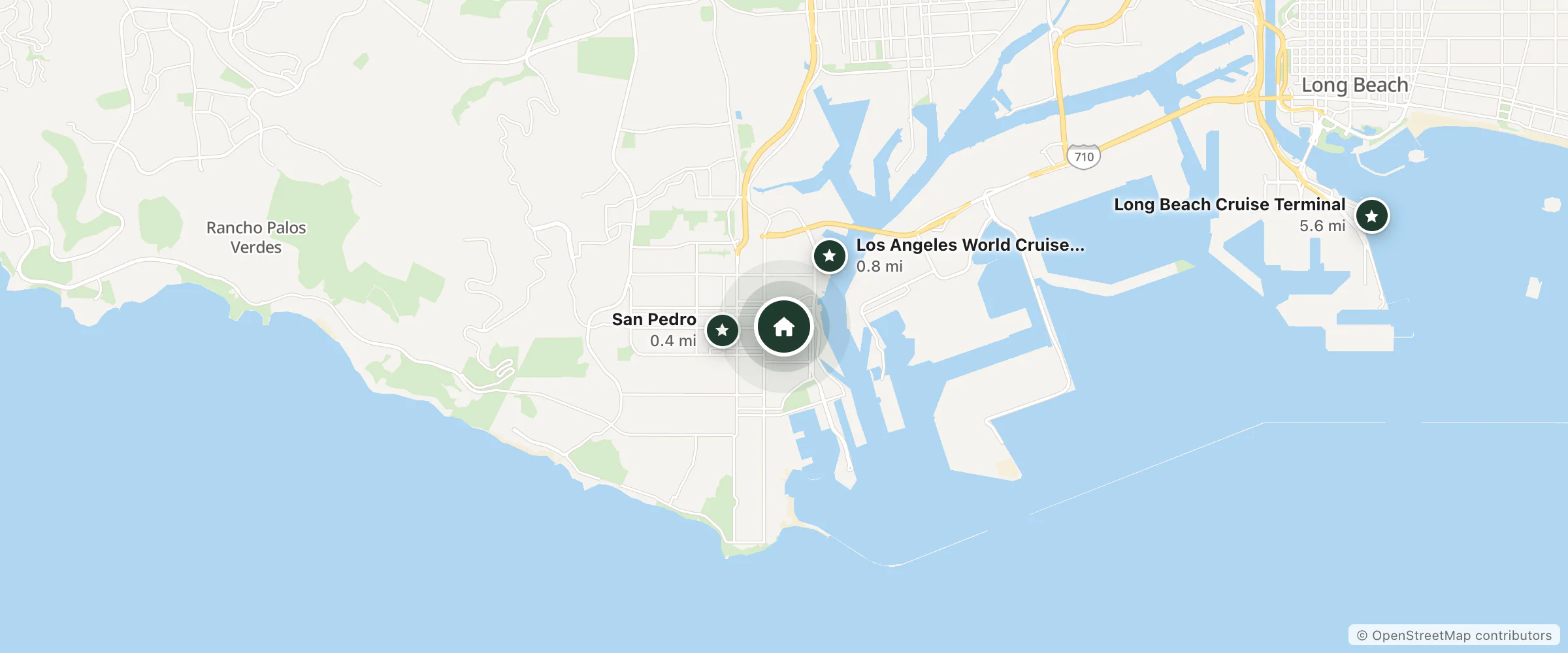 Map of New Star Inn and nearby San Pedro, Los Angeles World Cruise Center and Long Beach Cruise Terminal