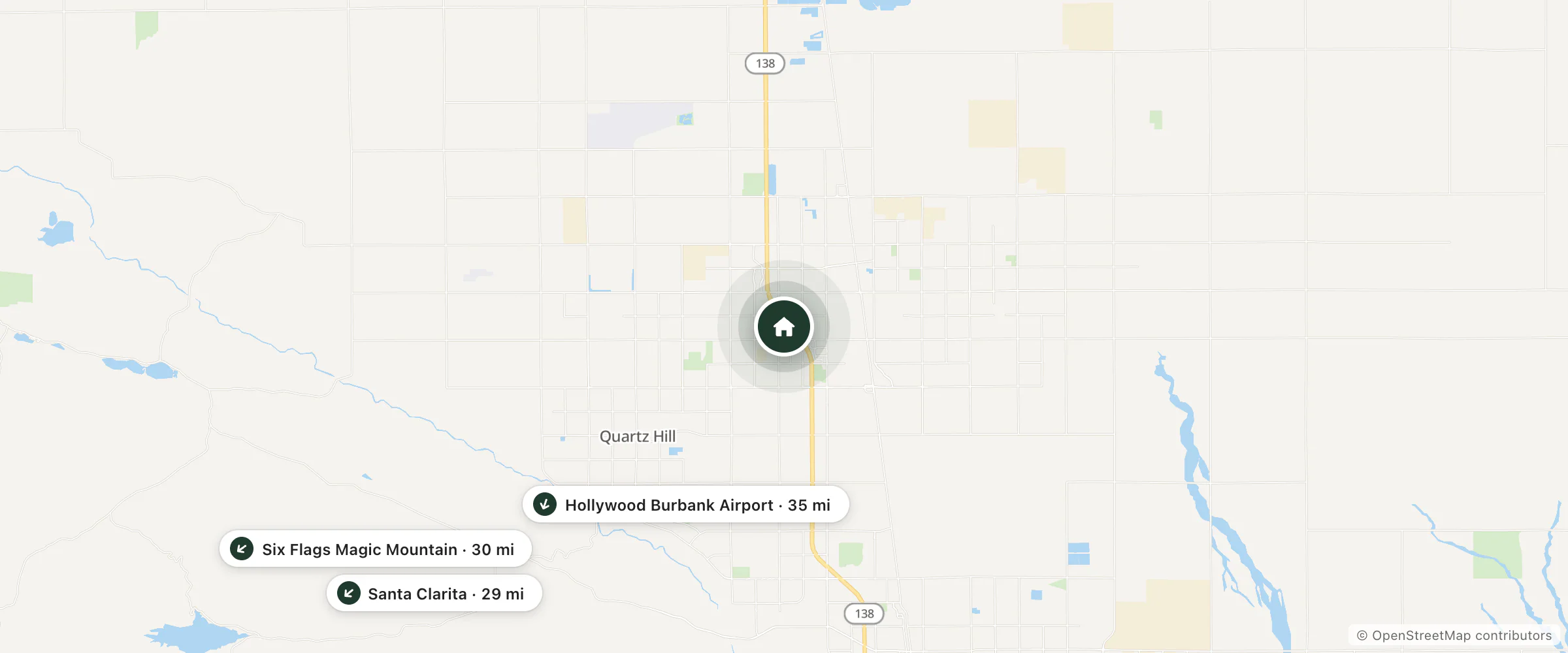 Map of SpringHill Suites and nearby Santa Clarita, Six Flags Magic Mountain and Hollywood Burbank Airport