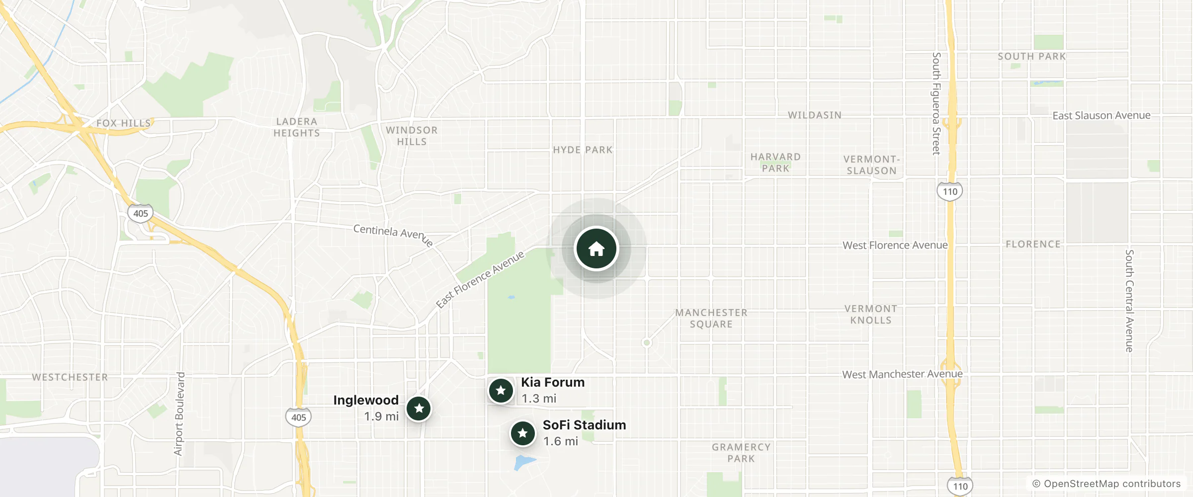 Map of Empire Inn LAX and nearby Kia Forum, SoFi Stadium and Inglewood