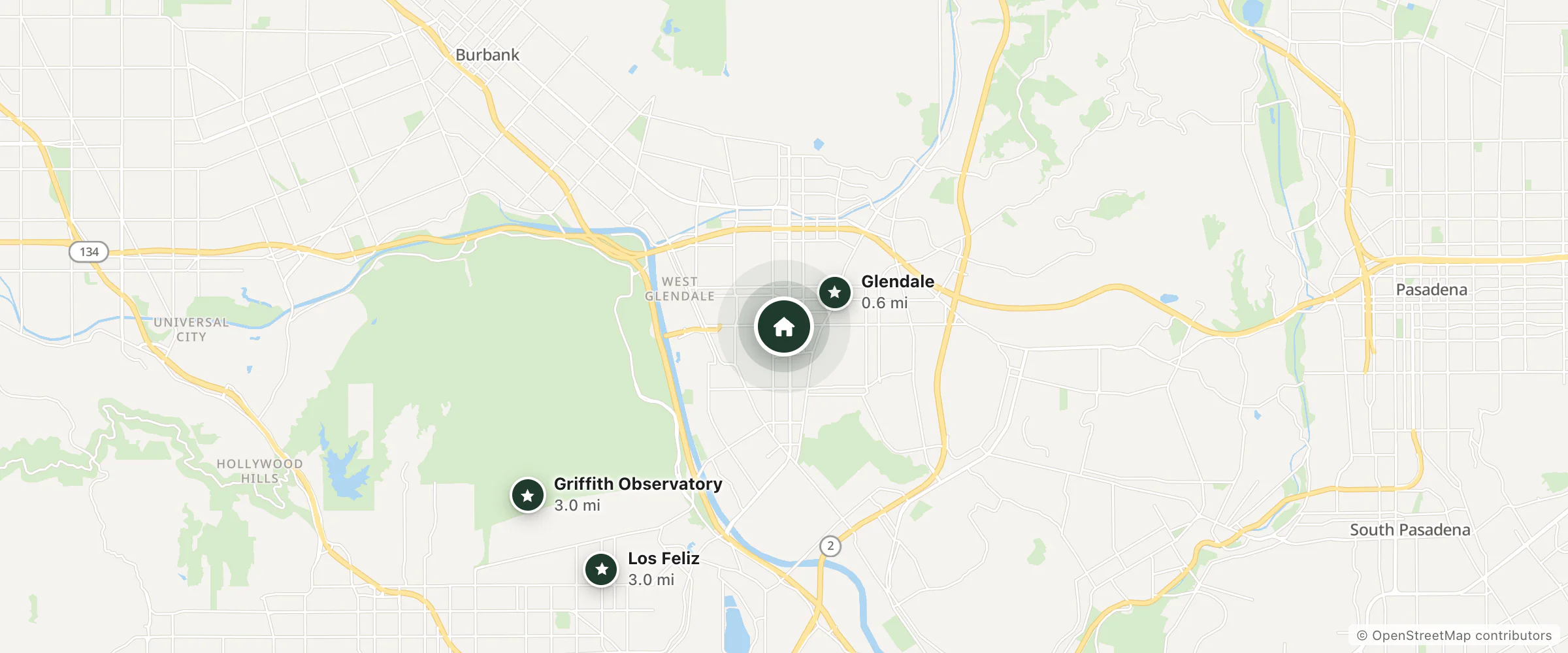 Map of Vagabond Inn Glendale and nearby Glendale, Los Feliz and Griffith Observatory