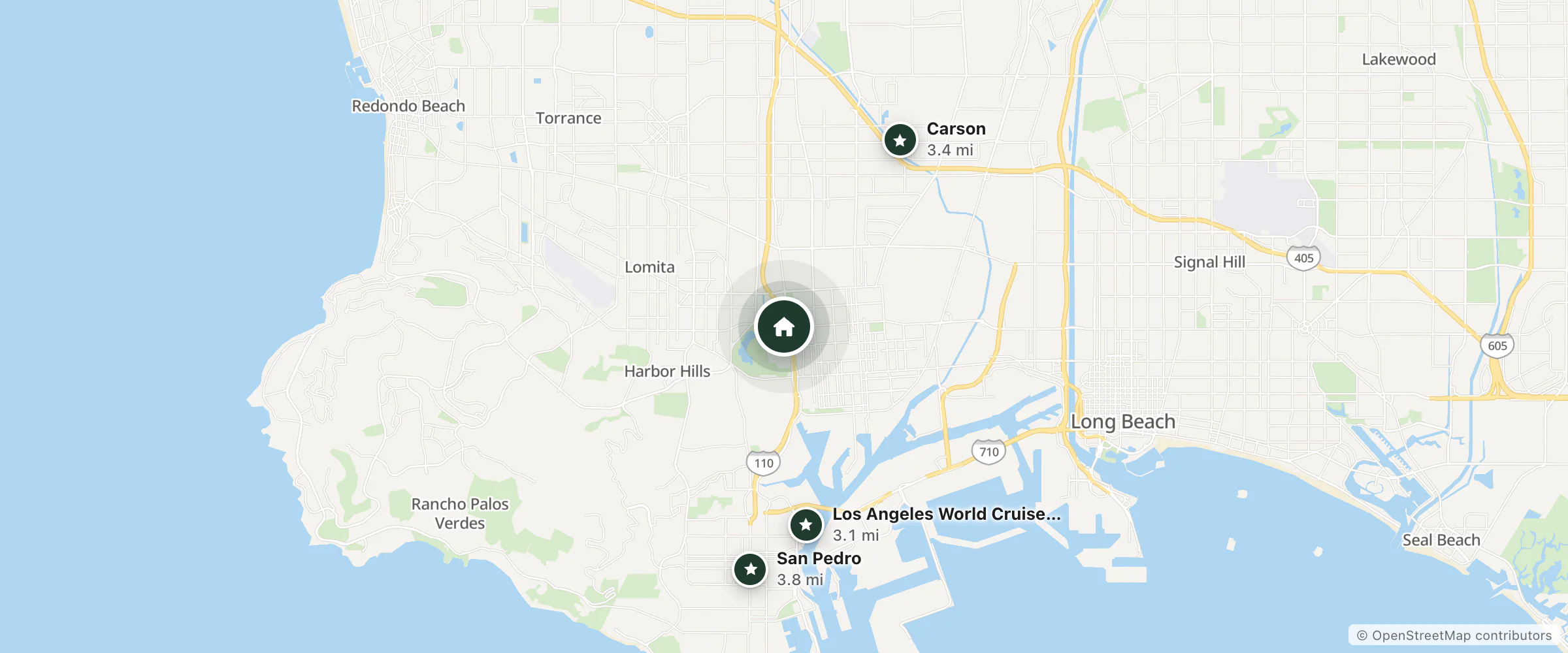 Map of Best Western Los Angeles Worldport Hotel and nearby Los Angeles World Cruise Center, Carson and San Pedro