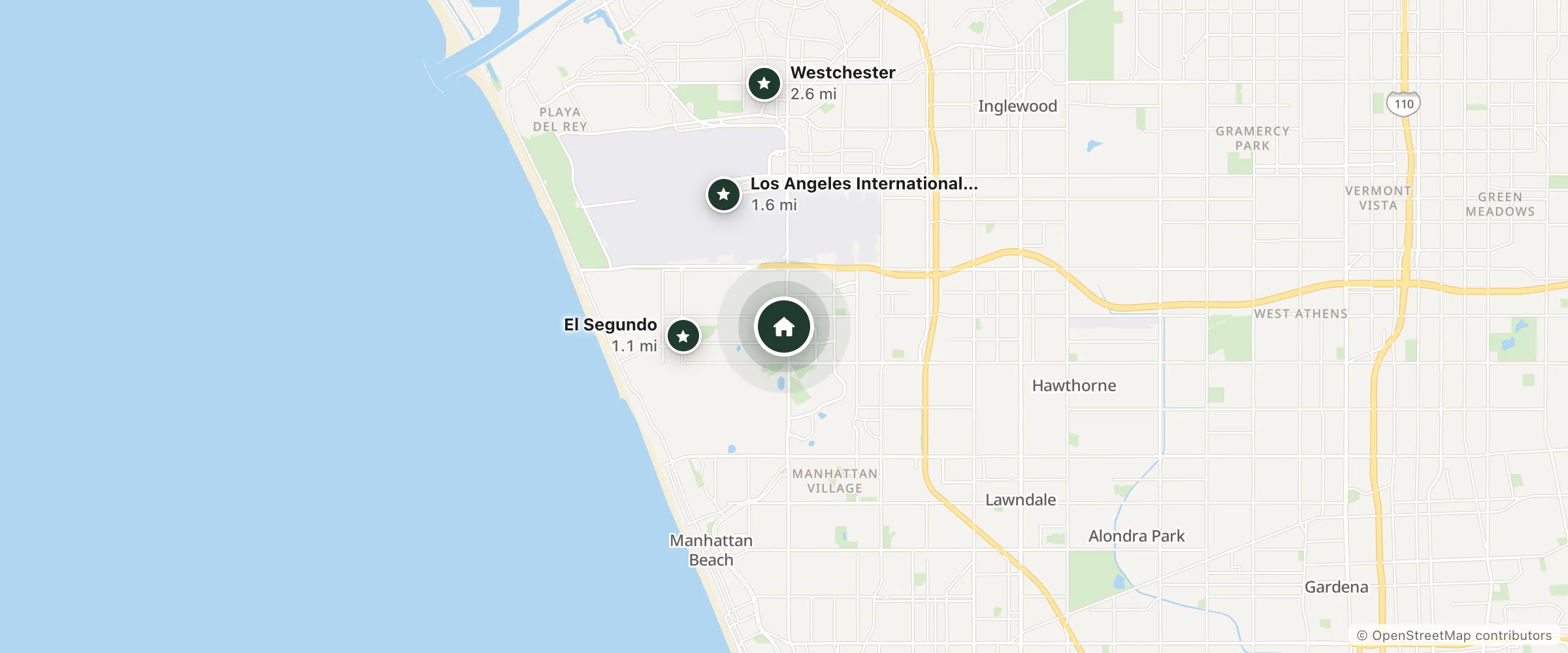 Map of Aloft and nearby El Segundo, Los Angeles International Airport and Westchester