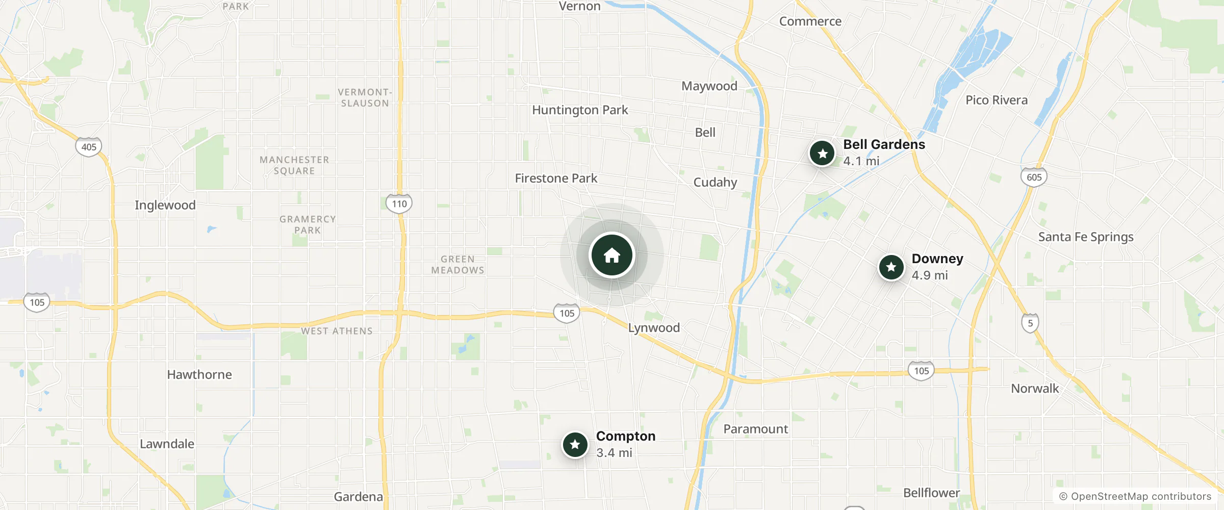 Map of El Dorado Inn and nearby Compton, Bell Gardens and Downey