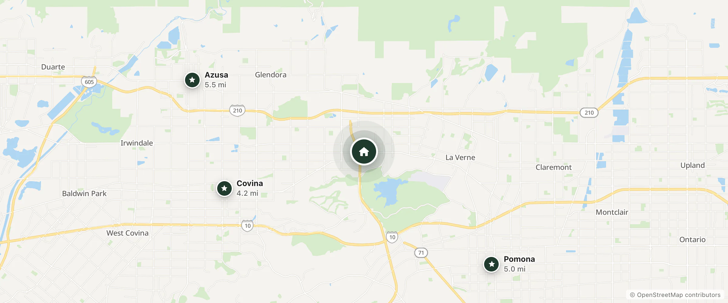 Map of Motel 6 and nearby Covina, Pomona and Azusa