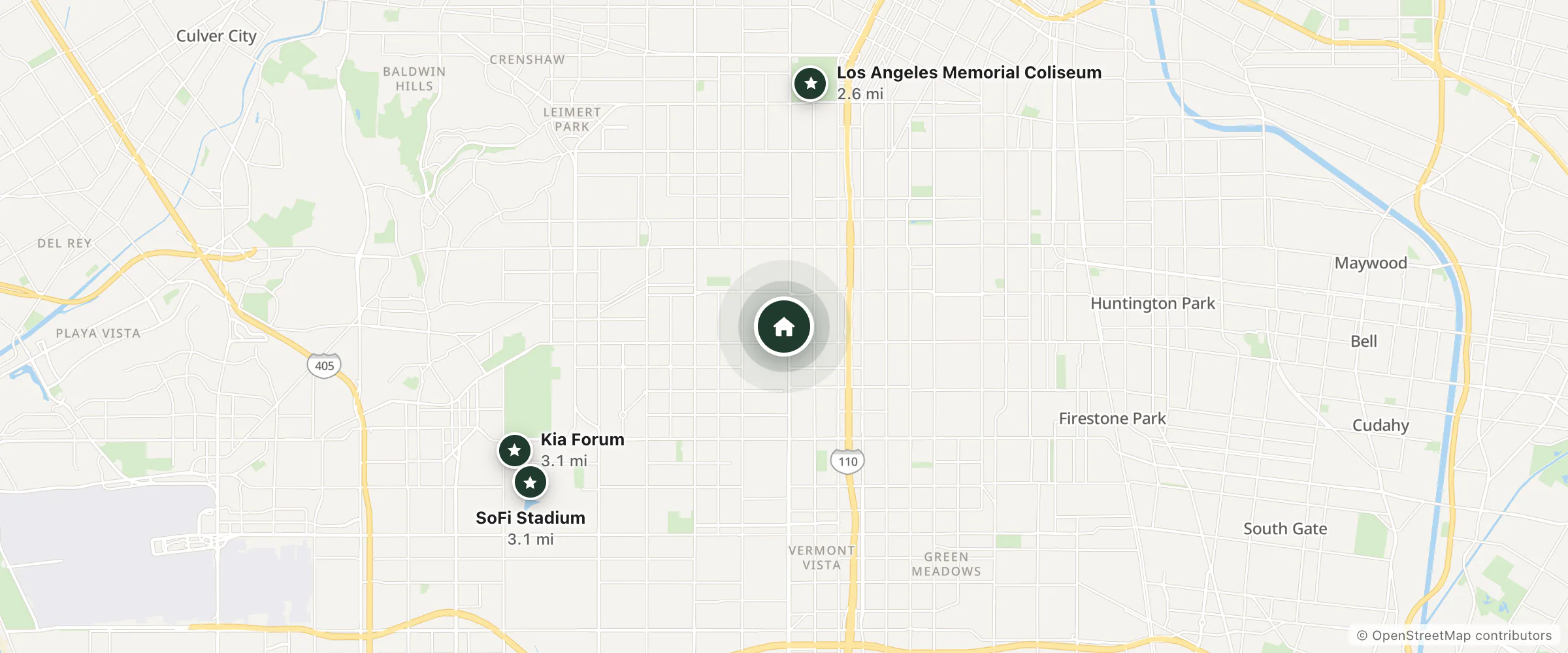 Map of Sheraton-Universal City and nearby Los Angeles Memorial Coliseum, Kia Forum and SoFi Stadium