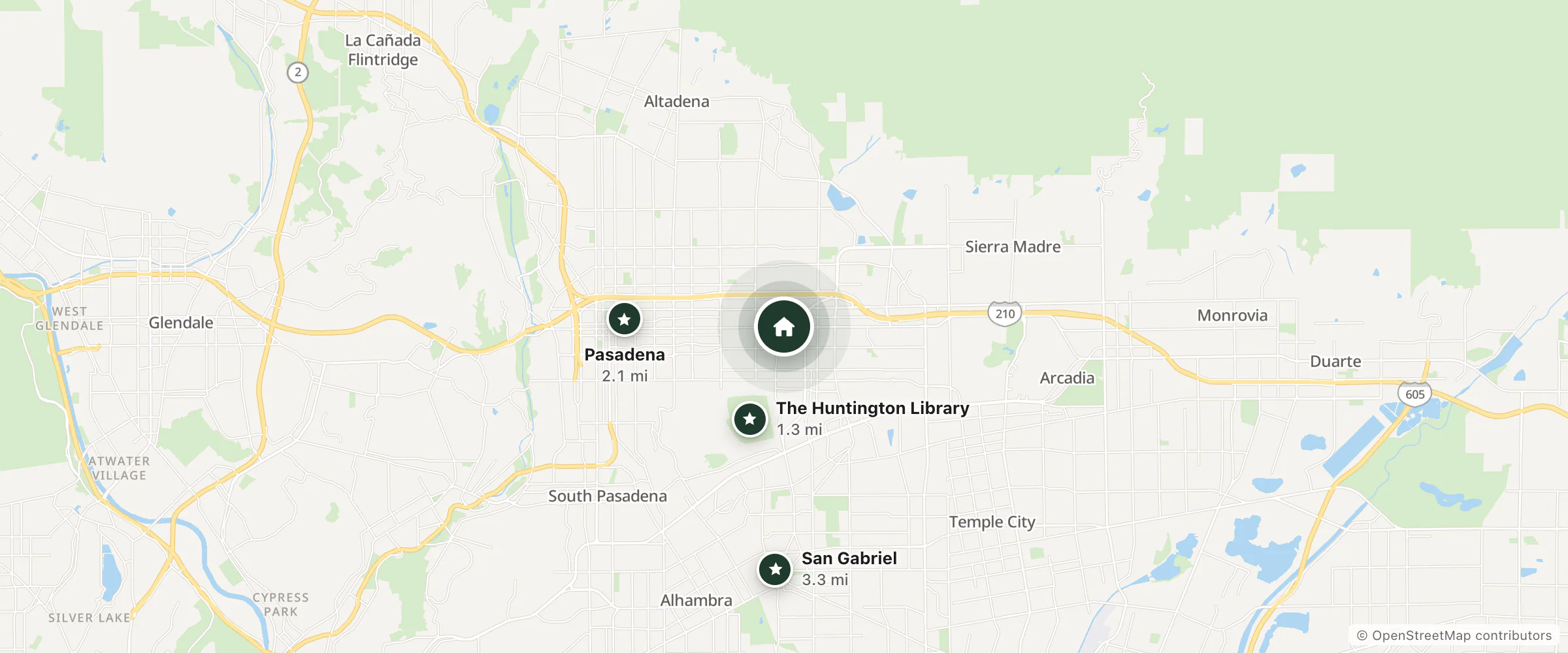 Map of Pasadena Motor Hotel and nearby The Huntington Library, Pasadena and San Gabriel