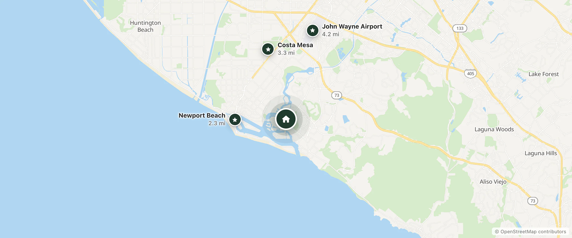 Map of Hyatt Regency Newport Beach and nearby Newport Beach, Costa Mesa and John Wayne Airport