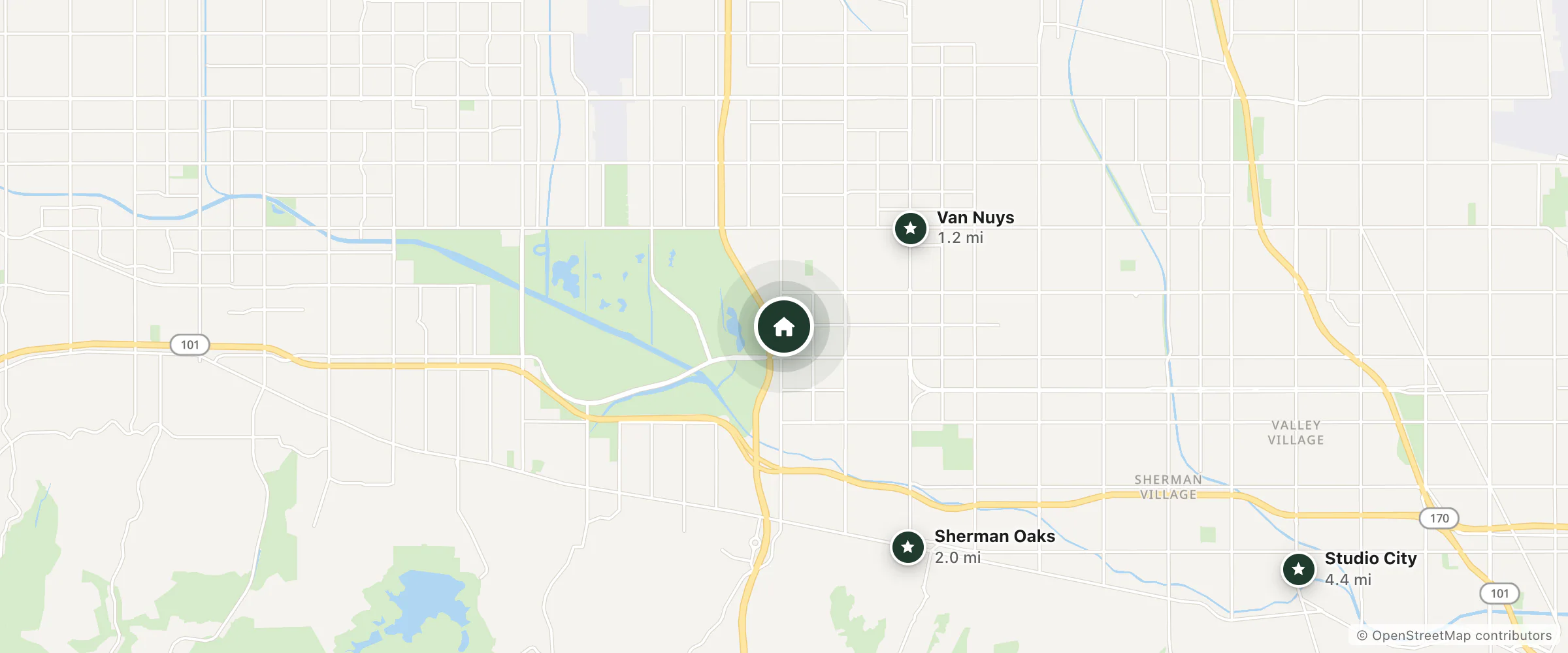 Map of Cabana Motel and nearby Van Nuys, Sherman Oaks and Studio City