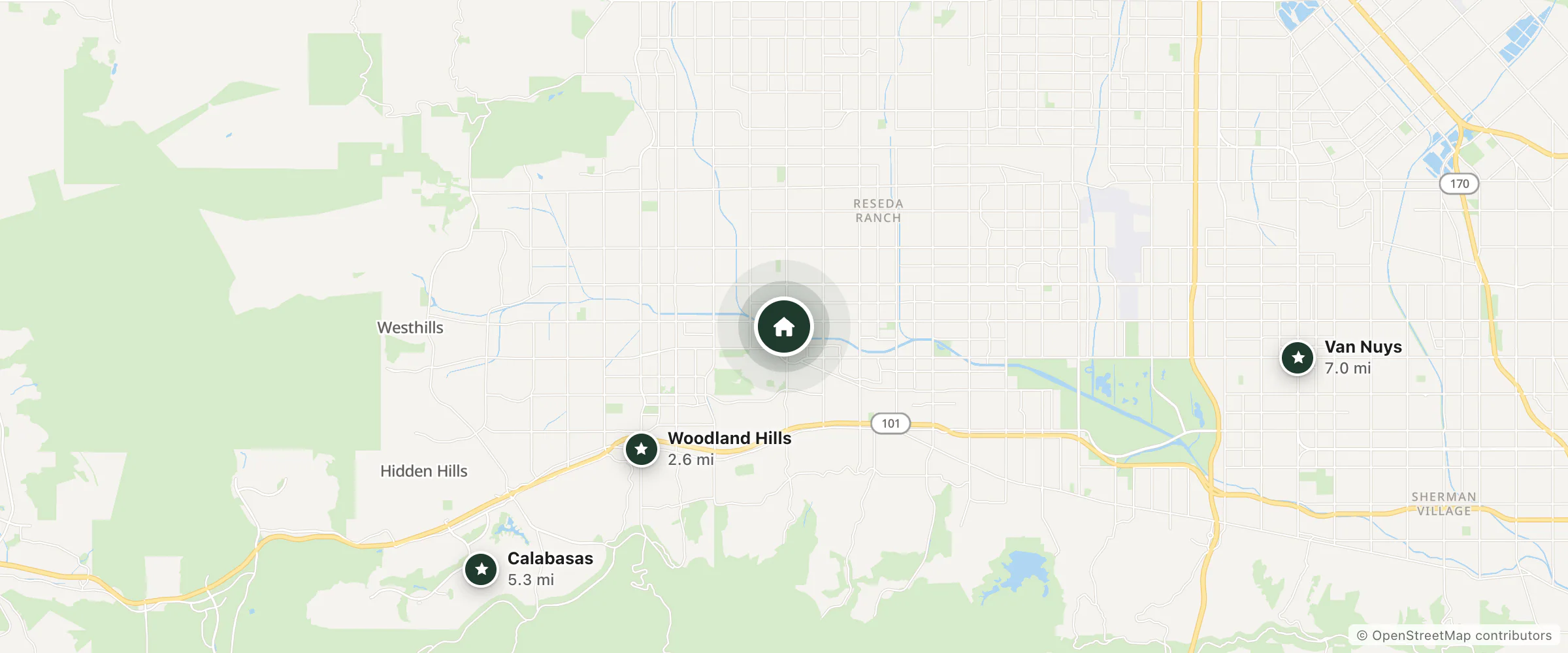 Map of Best Western Canoga Park Motor Inn and nearby Woodland Hills, Calabasas and Van Nuys