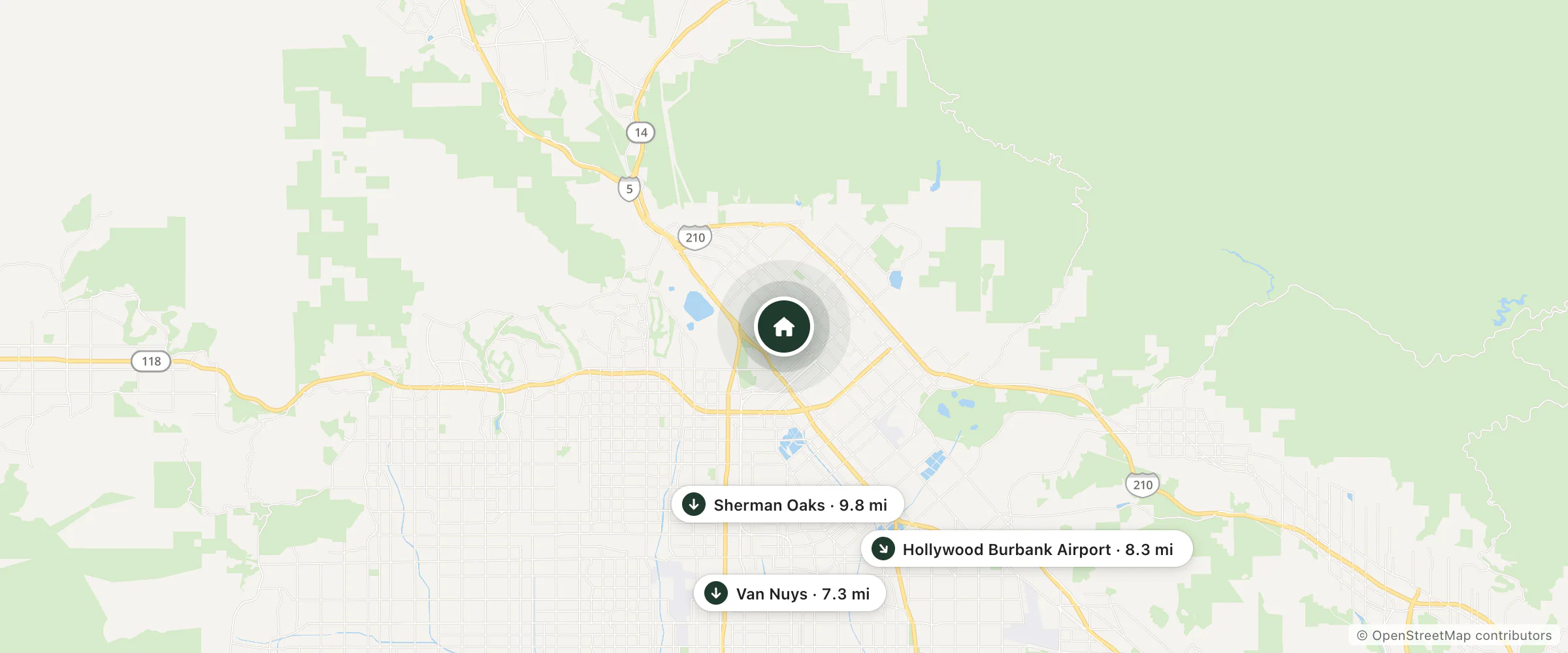Map of Sylmar Motel and nearby Van Nuys, Hollywood Burbank Airport and Sherman Oaks