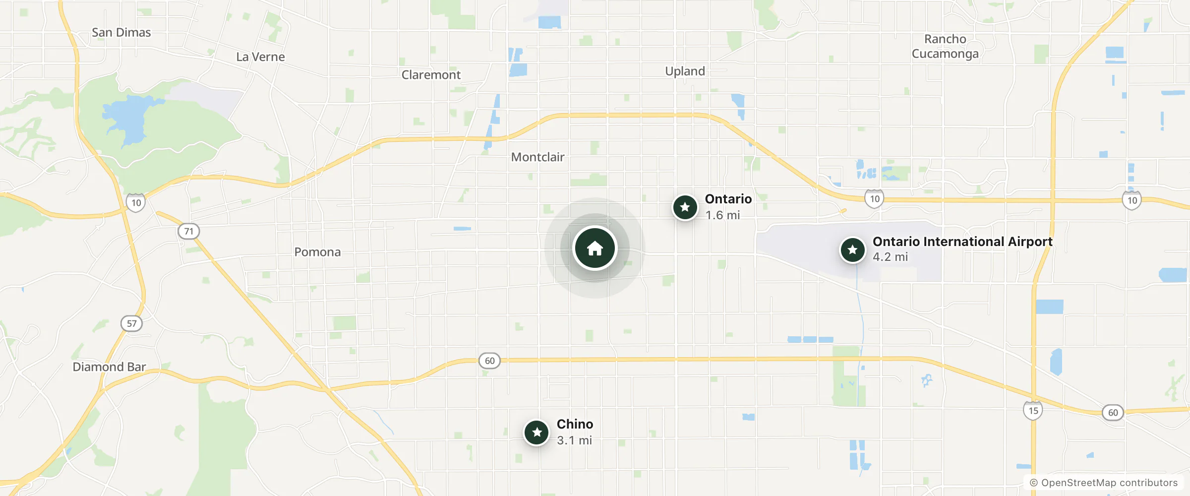 Map of Star Motel and nearby Ontario, Chino and Ontario International Airport