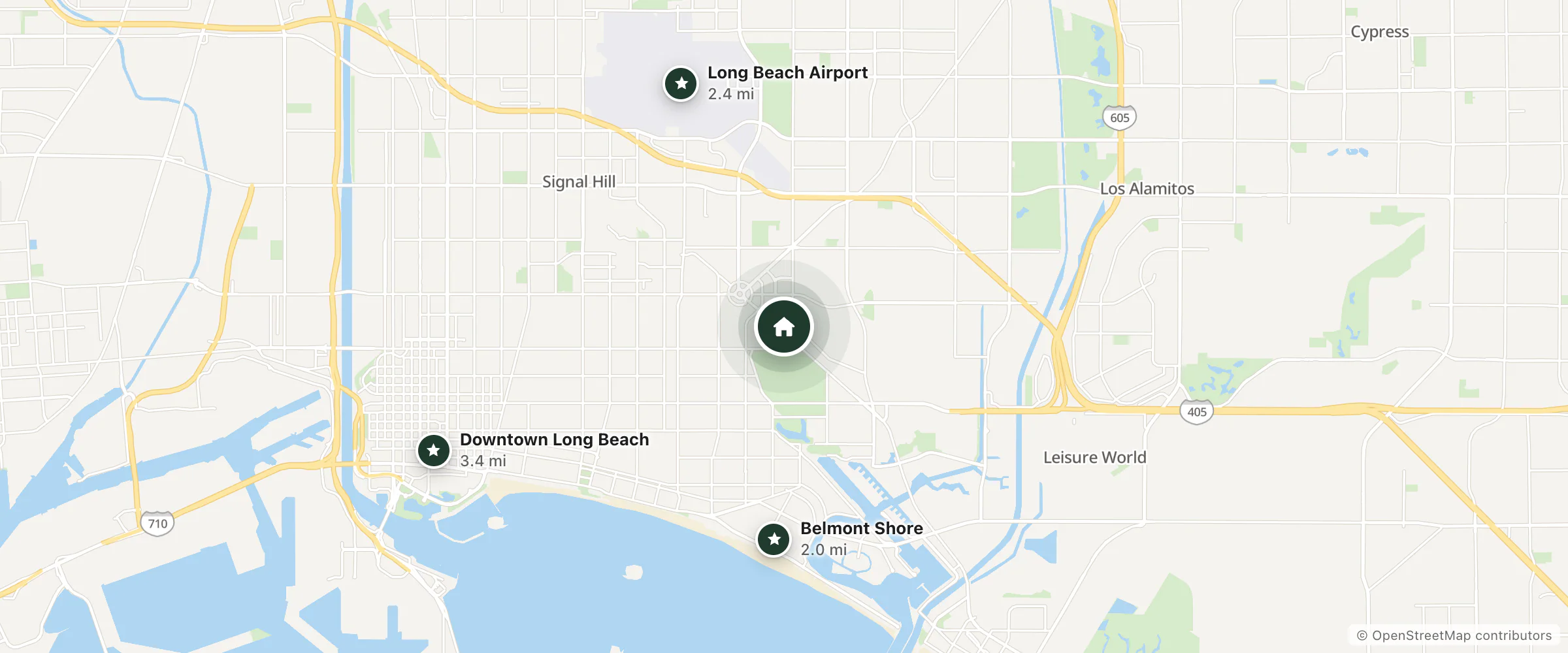 Map of Don's Motel and nearby Belmont Shore, Long Beach Airport and Downtown Long Beach