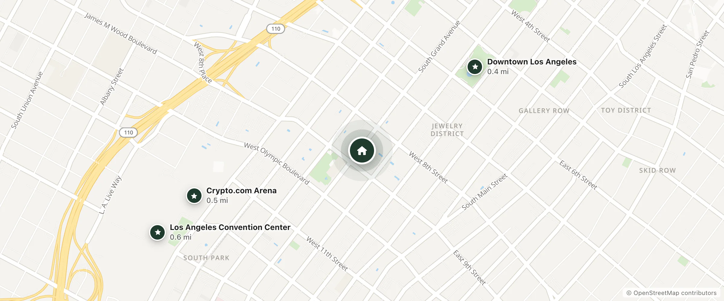 Map of Stillwell Hotel and nearby Downtown Los Angeles, Crypto.com Arena and Los Angeles Convention Center
