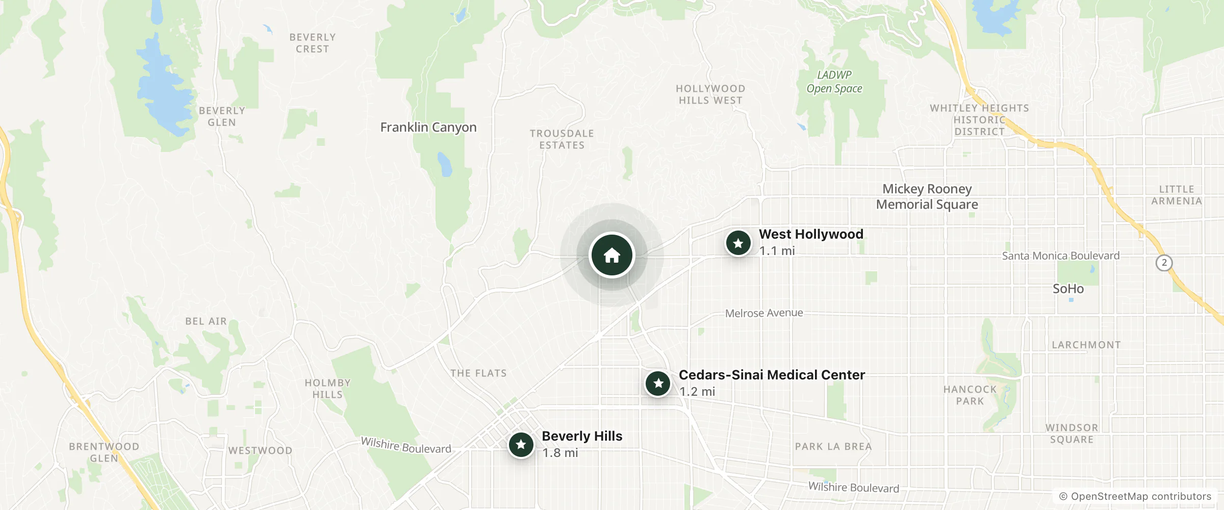 Map of Over The Strip and nearby West Hollywood, Cedars-Sinai Medical Center and Beverly Hills