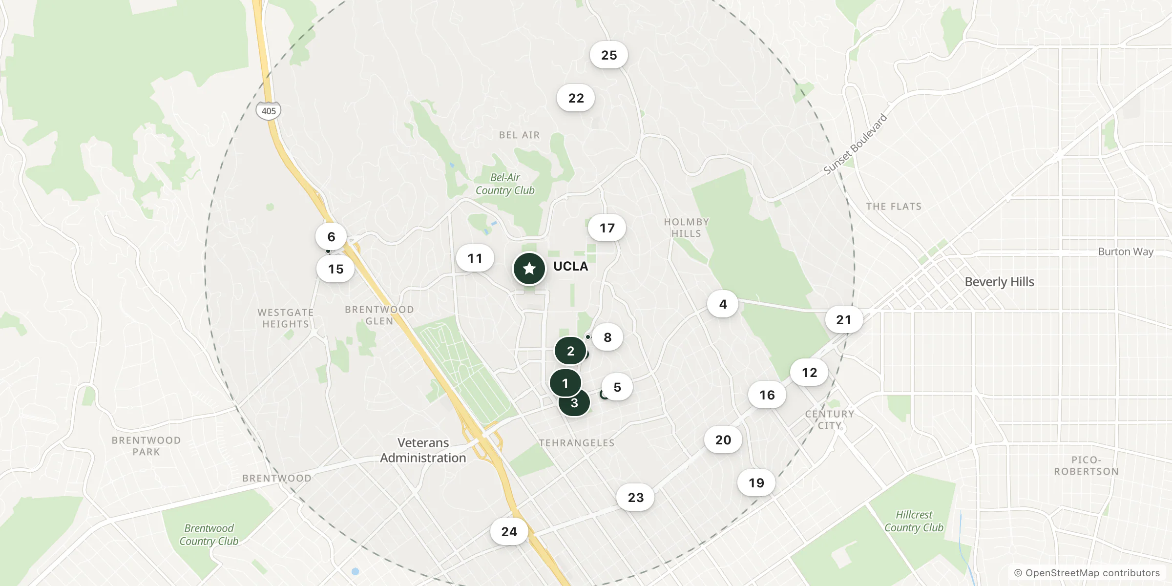 Map of hotels near UCLA
