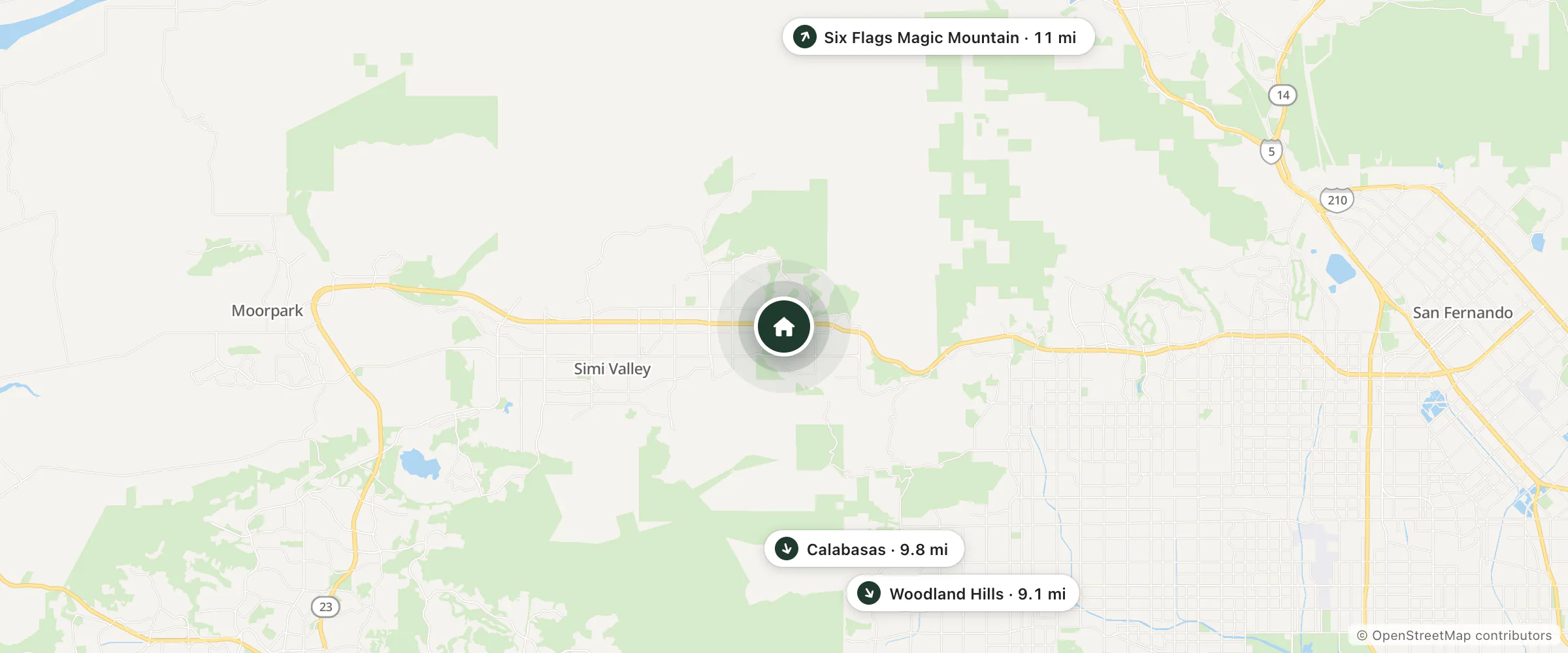 Map of Extended Stay America and nearby Woodland Hills, Calabasas and Six Flags Magic Mountain