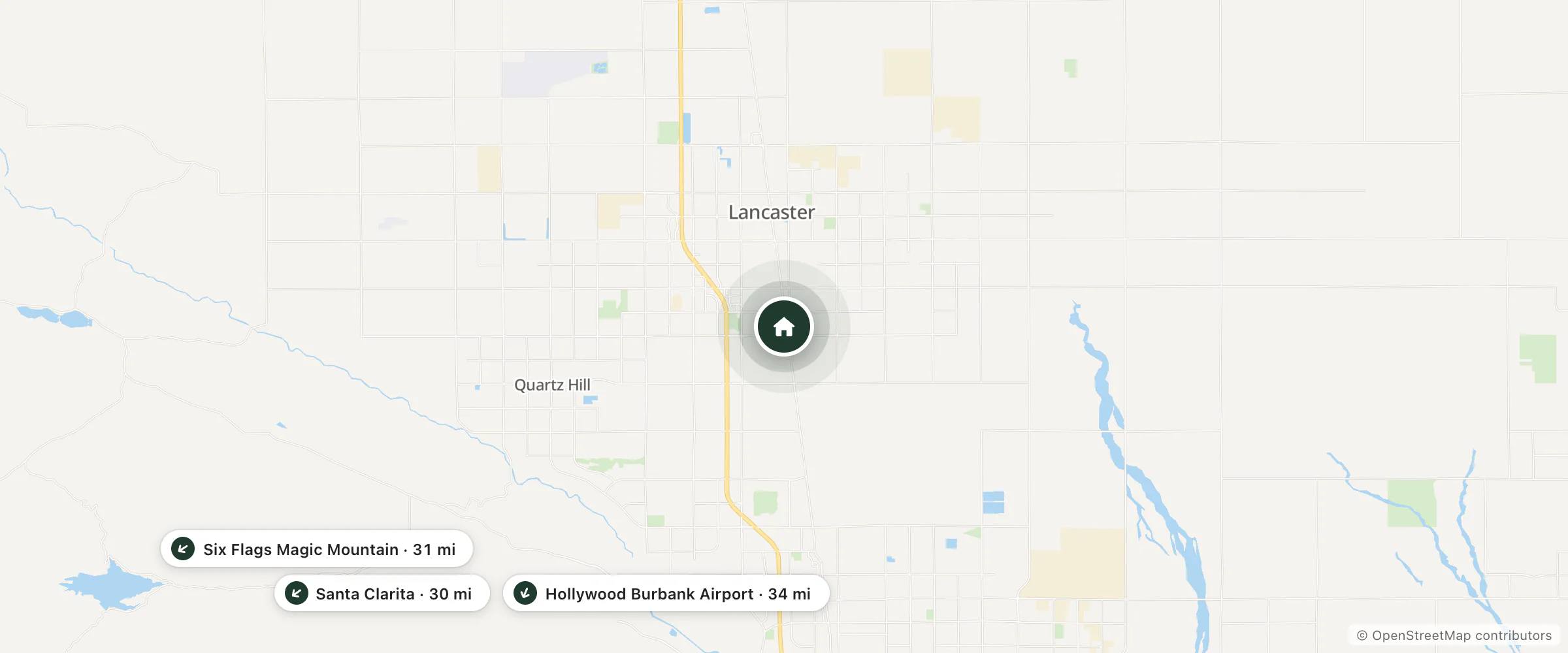Map of Valley Motel and nearby Santa Clarita, Six Flags Magic Mountain and Hollywood Burbank Airport