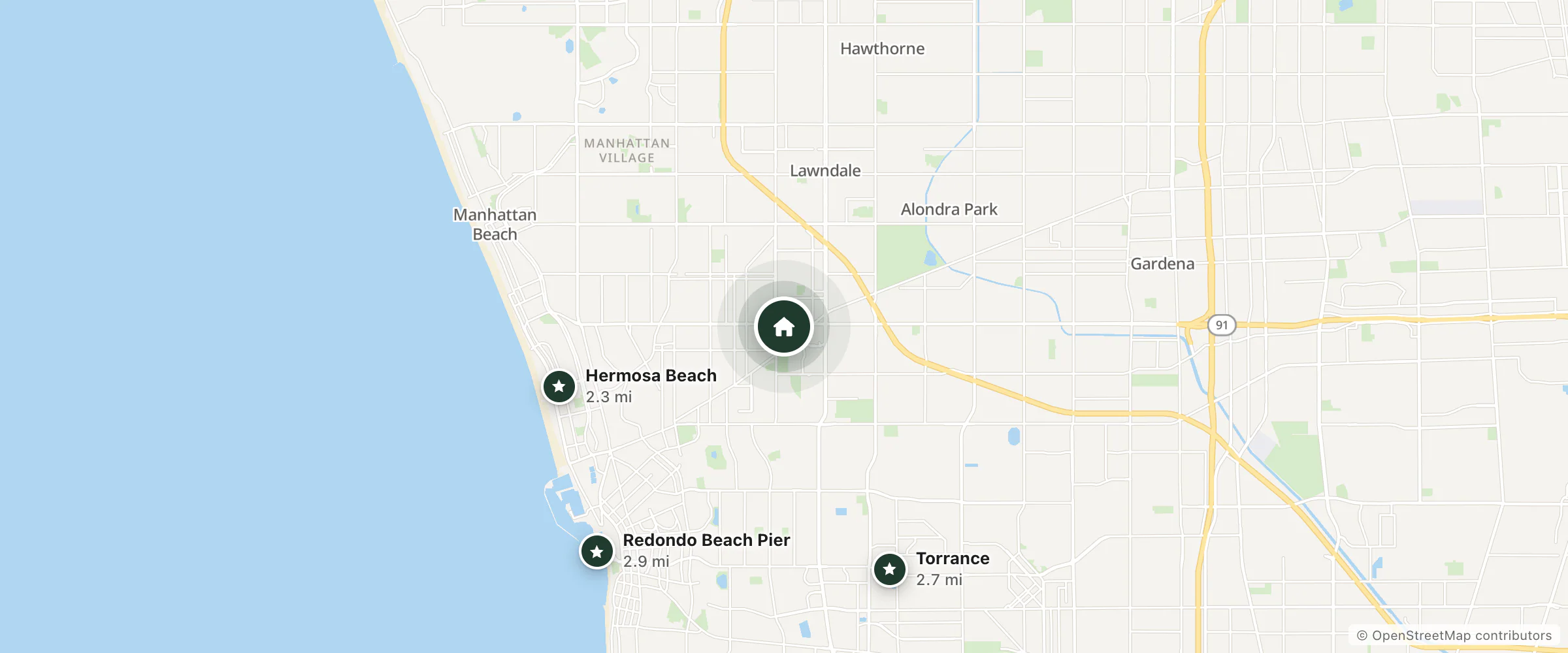 Map of Best Western Redondo Beach Galleria Inn and nearby Hermosa Beach, Torrance and Redondo Beach Pier