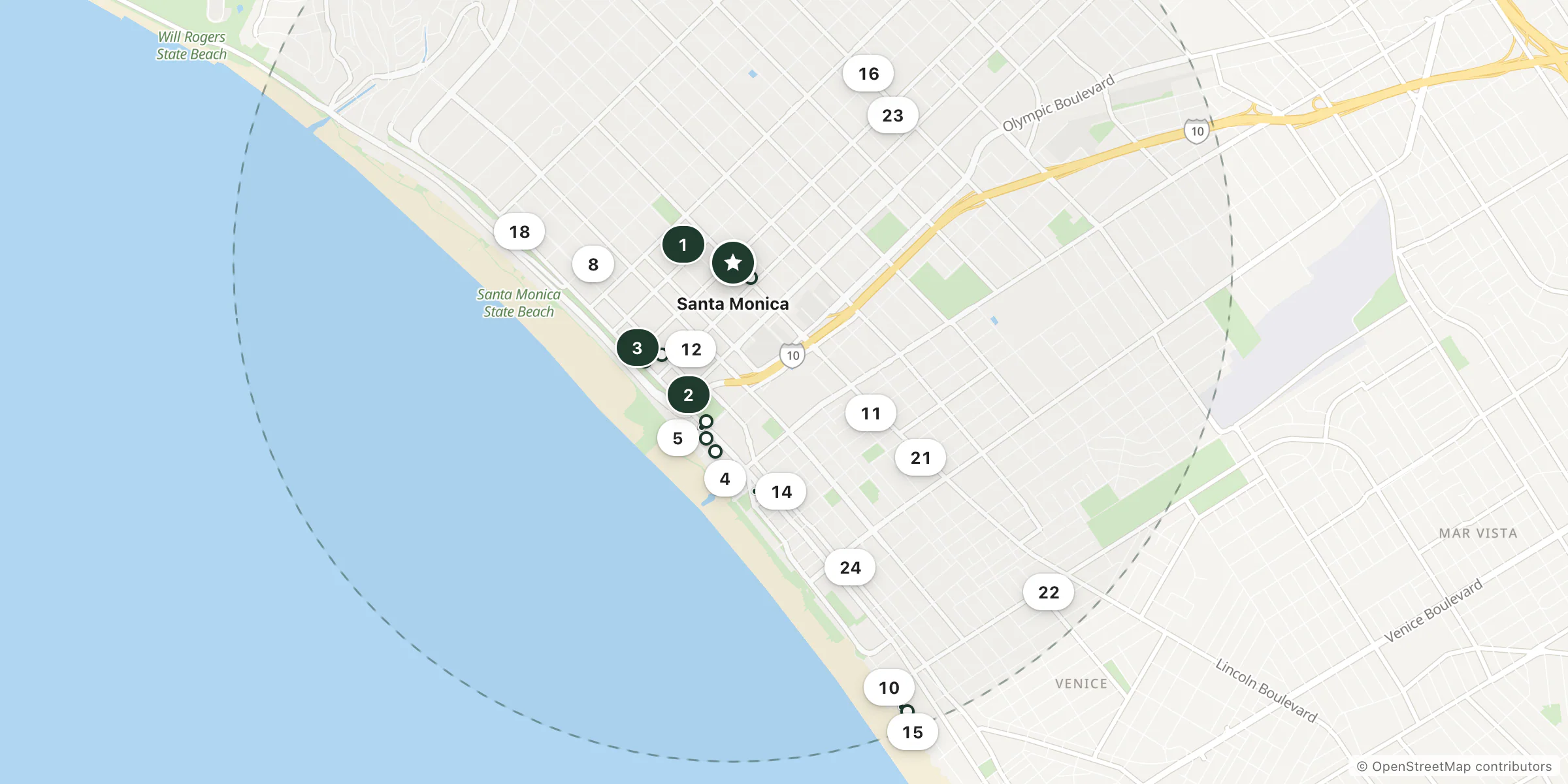 Map of hotels near Santa Monica