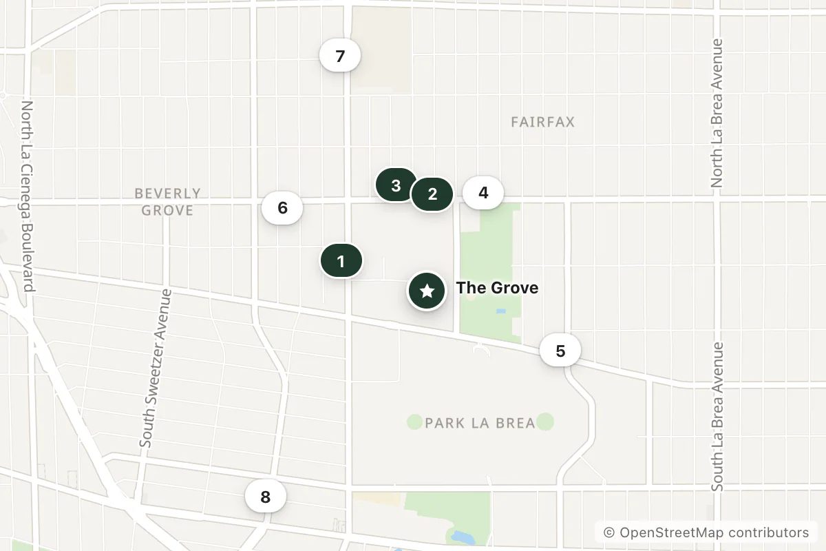 Map of the top 8 hotels for this question around The Grove